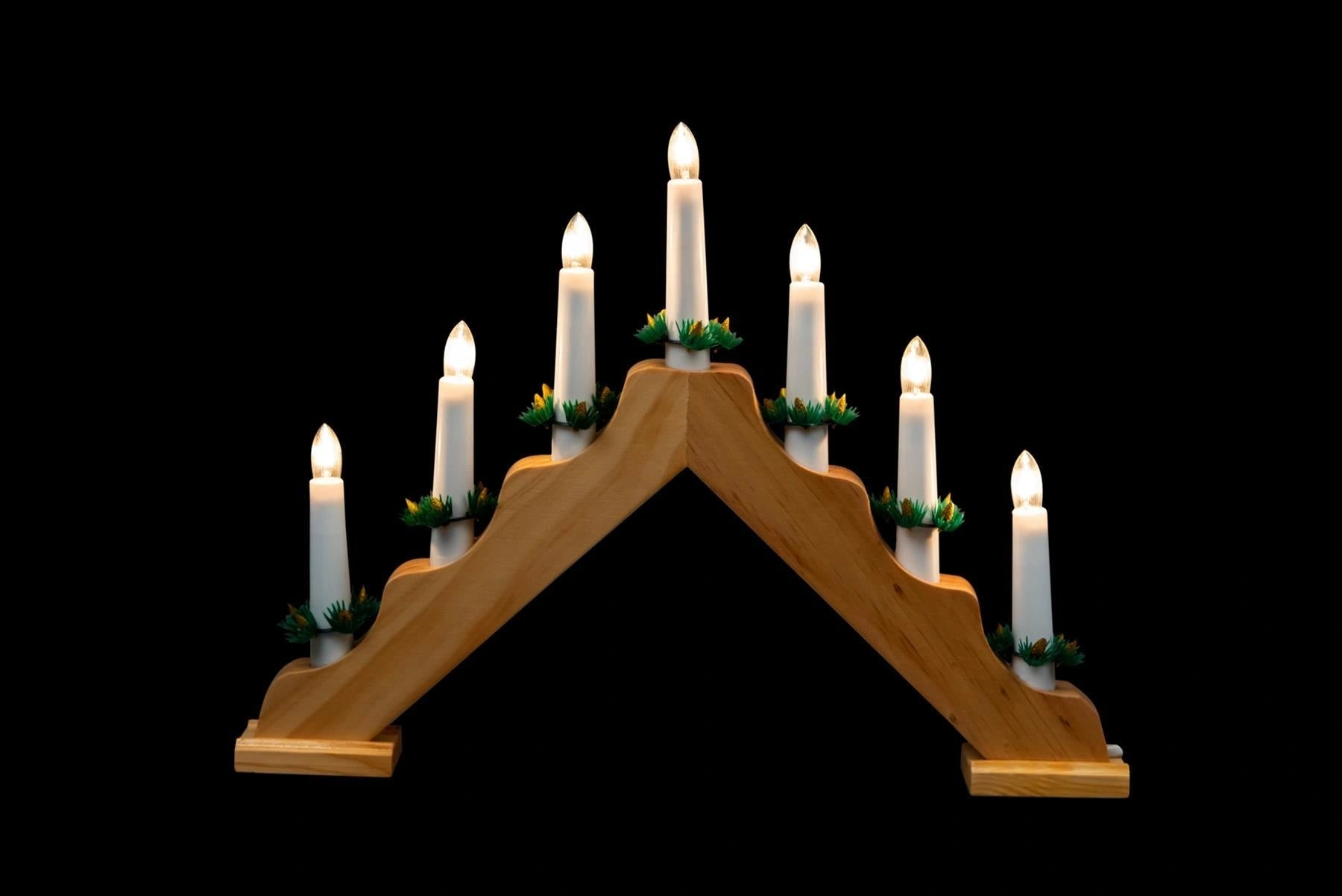 WOODEN CANDLE BRIDGE LIGHTS 7 BULB WINDOW CHRISTMAS DECORATION ARCH BRIDGE