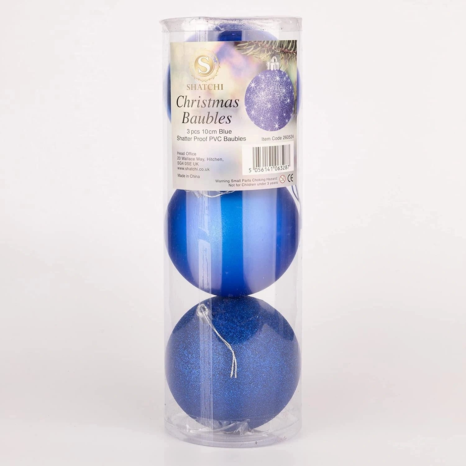 3pcs Christmas Baubles Tree Ornaments Blue Balls Xmas Hanging Decorations 10cm