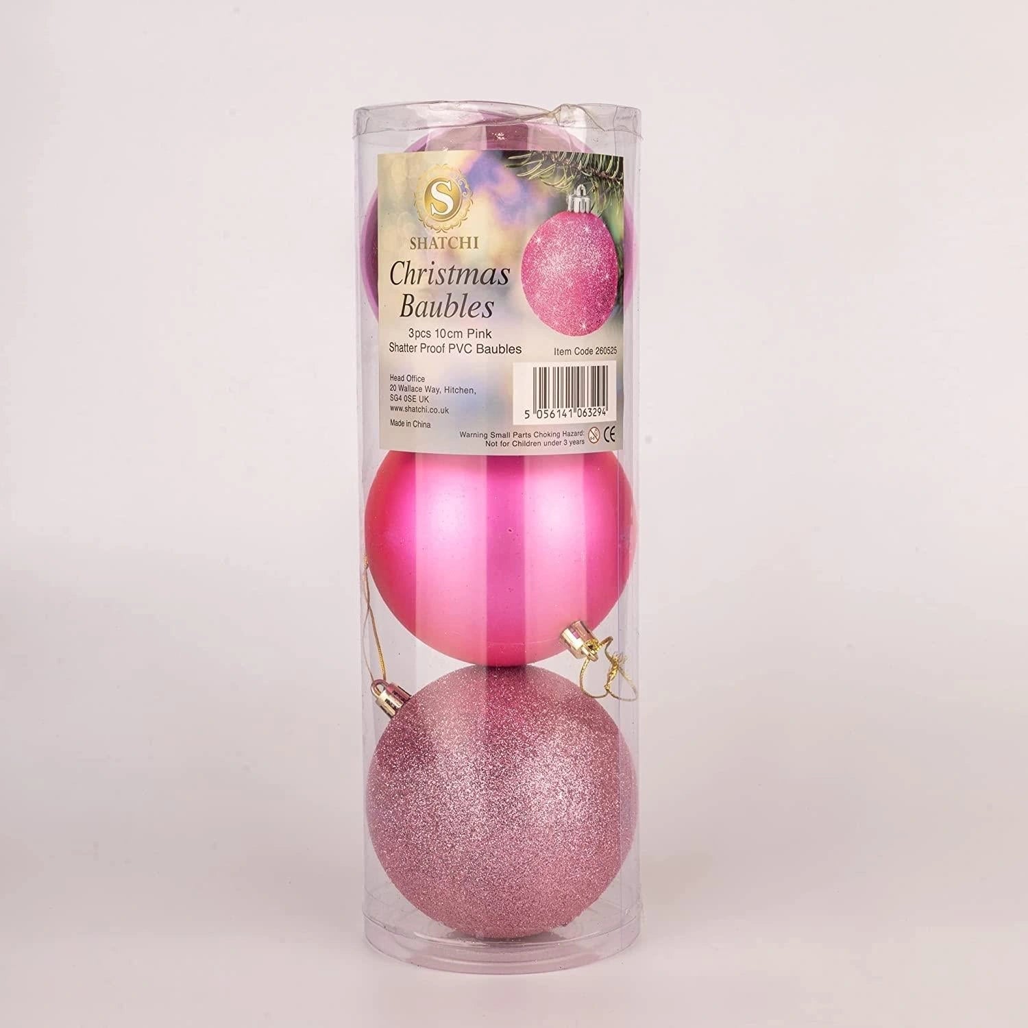3pcs Christmas Baubles Tree Ornaments Pink Balls Xmas Hanging Decorations 10cm