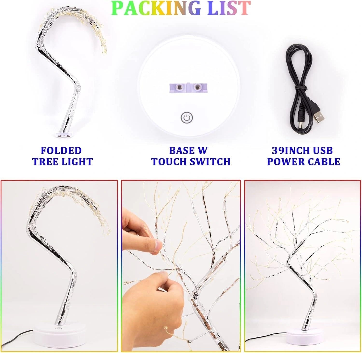Christmas Bonsai Twig Tree Birch 108 LED Light Tabletop Lamp B/O Xmas Decor 50cm