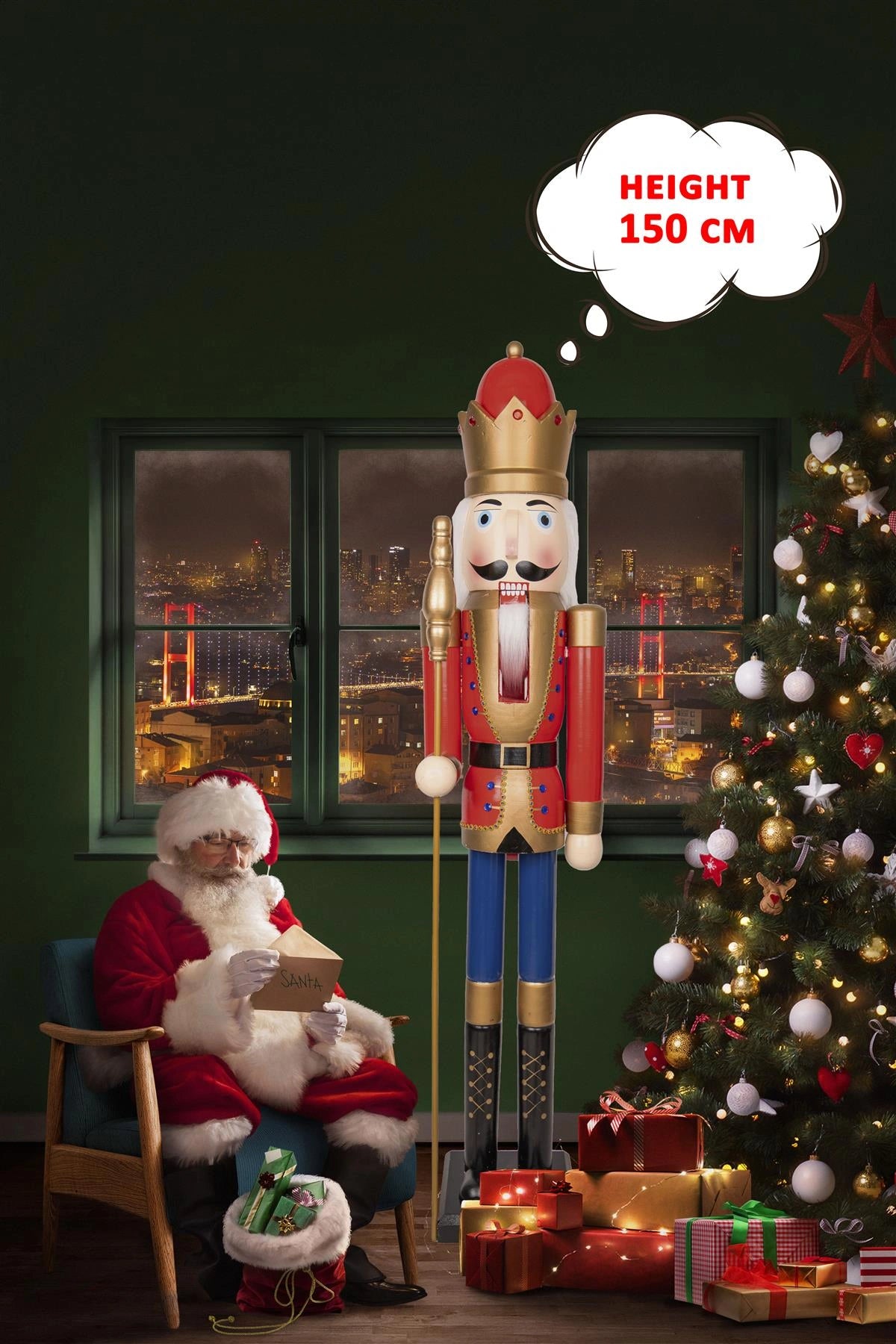 Christmas Tree Nutcrackers Wooden 150cm Figures Classic Xmas Ornament Decoration