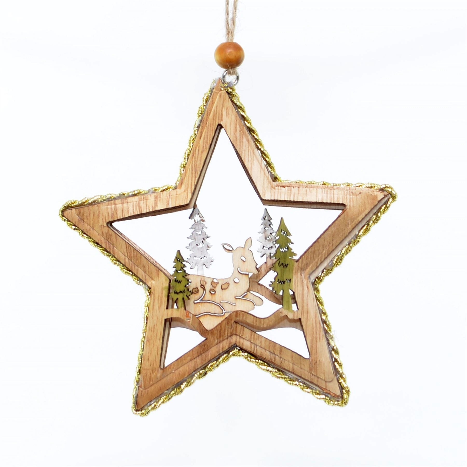 Elegant Wooden Novelty Ornamet Christmas Tree Hanging Decoration-Star 10X11Cm