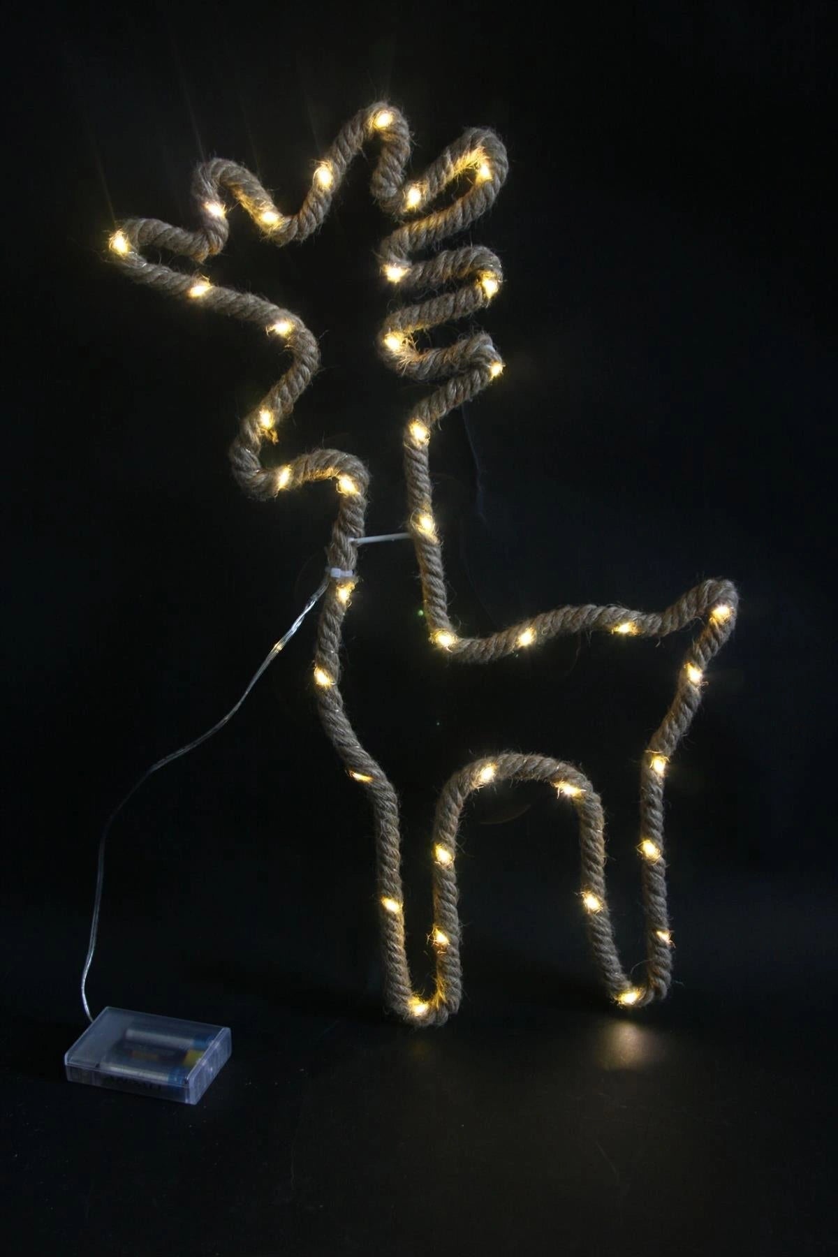 Christmas Silhouette Rope Lights Reindeer LED Hemp Jute Retro Wall Decorations