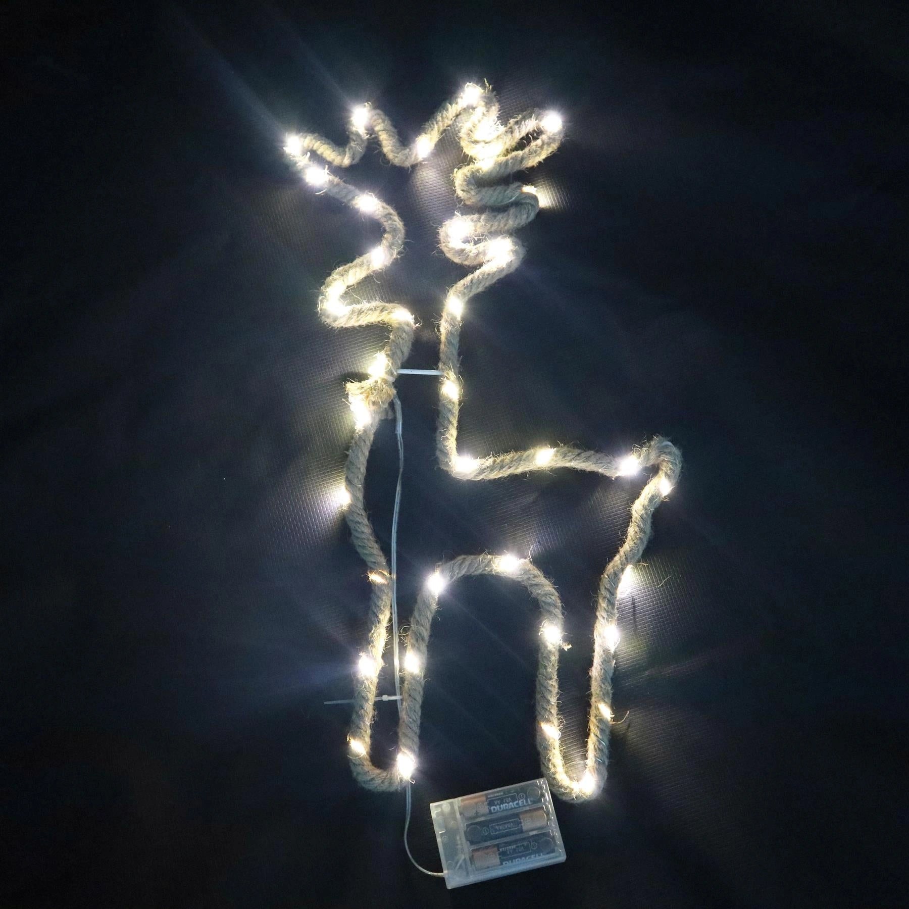Christmas Silhouette Rope Lights Reindeer LED Hemp Jute Retro Wall Decorations