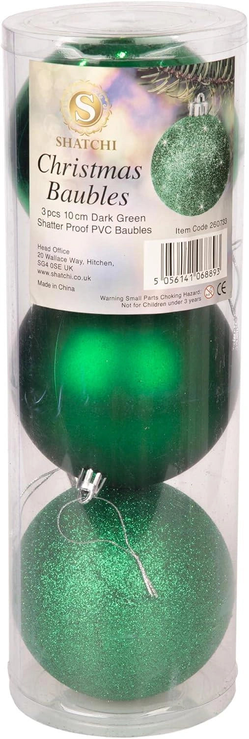 3X Christmas Baubles Tree Ornament Dark Green Balls Xmas Hanging Decoration 10cm