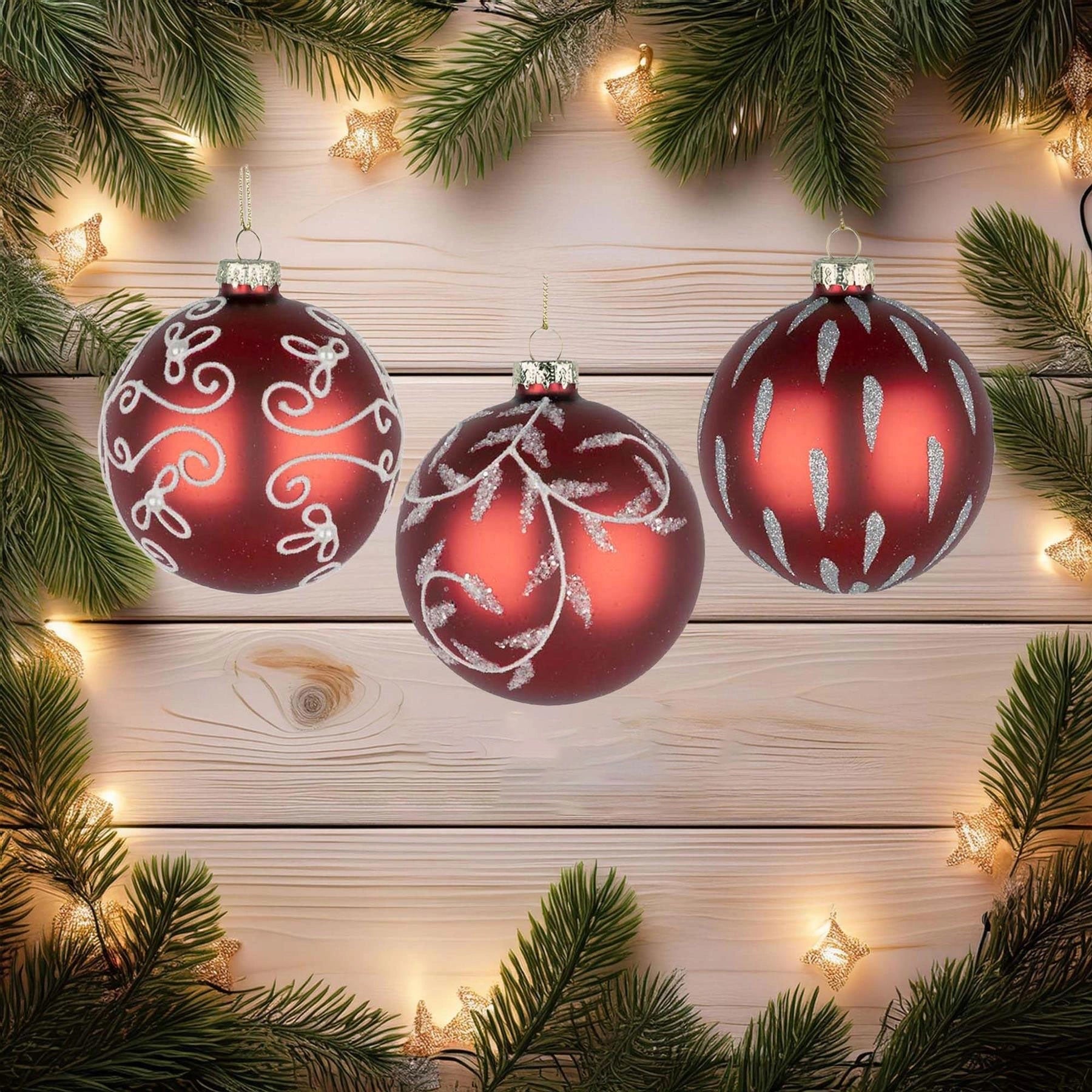 8cm Glass Baubles Christmas Tree Ornament Balls Xmas Hanging Festive Decor 12PCS