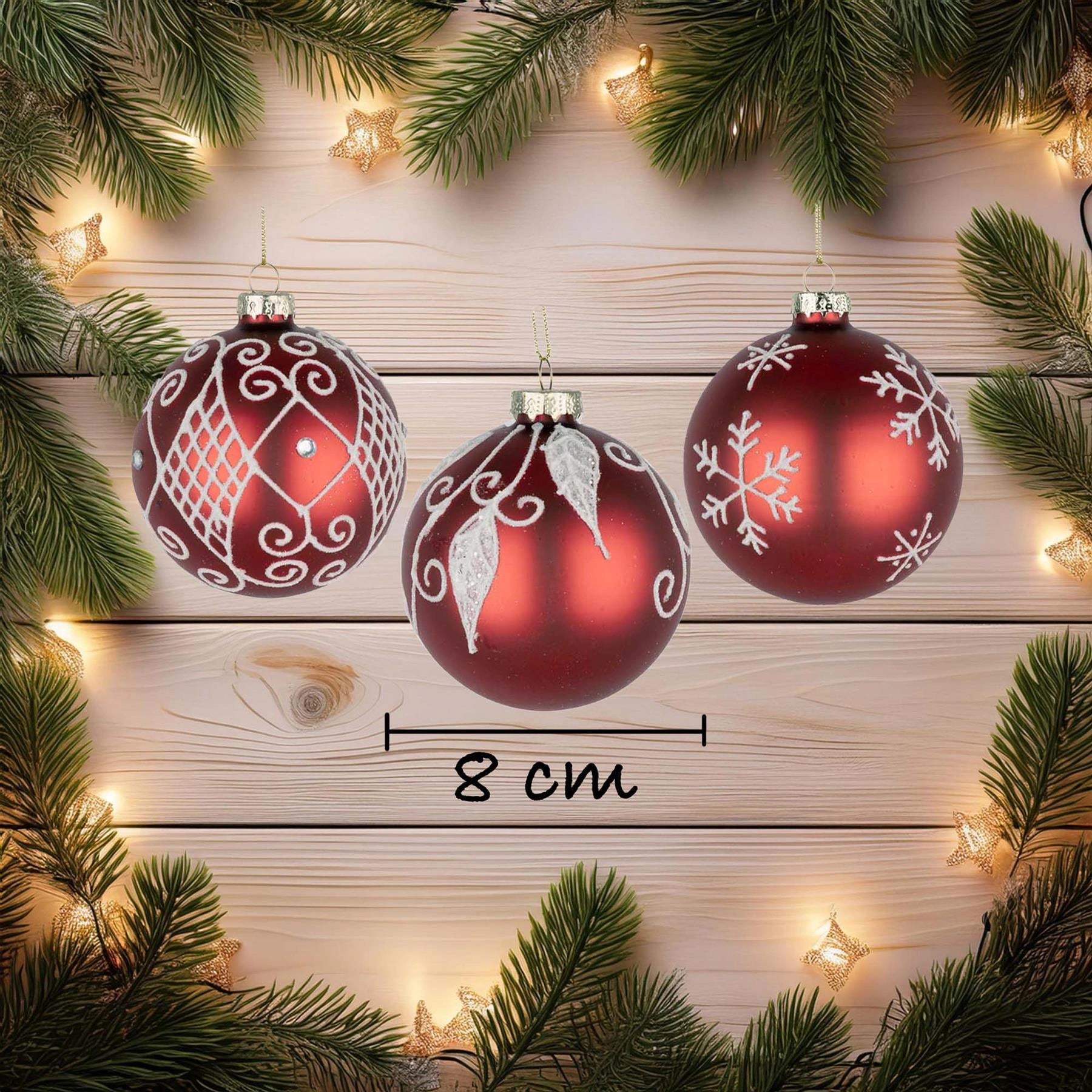8cm Glass Baubles Christmas Tree Ornament Balls Xmas Hanging Festive Decor 12PCS
