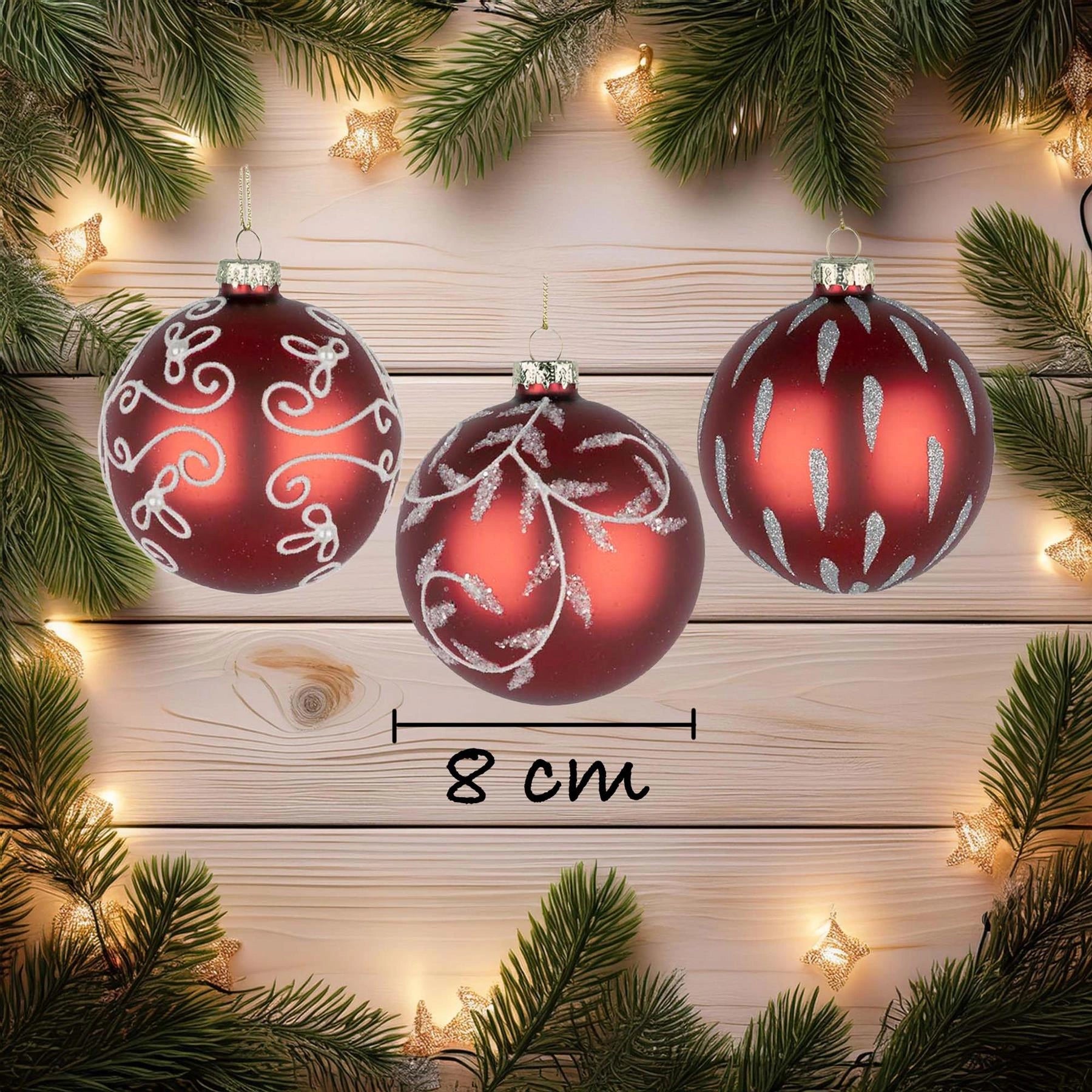 8cm Glass Baubles Christmas Tree Ornament Balls Xmas Hanging Festive Decor 12PCS