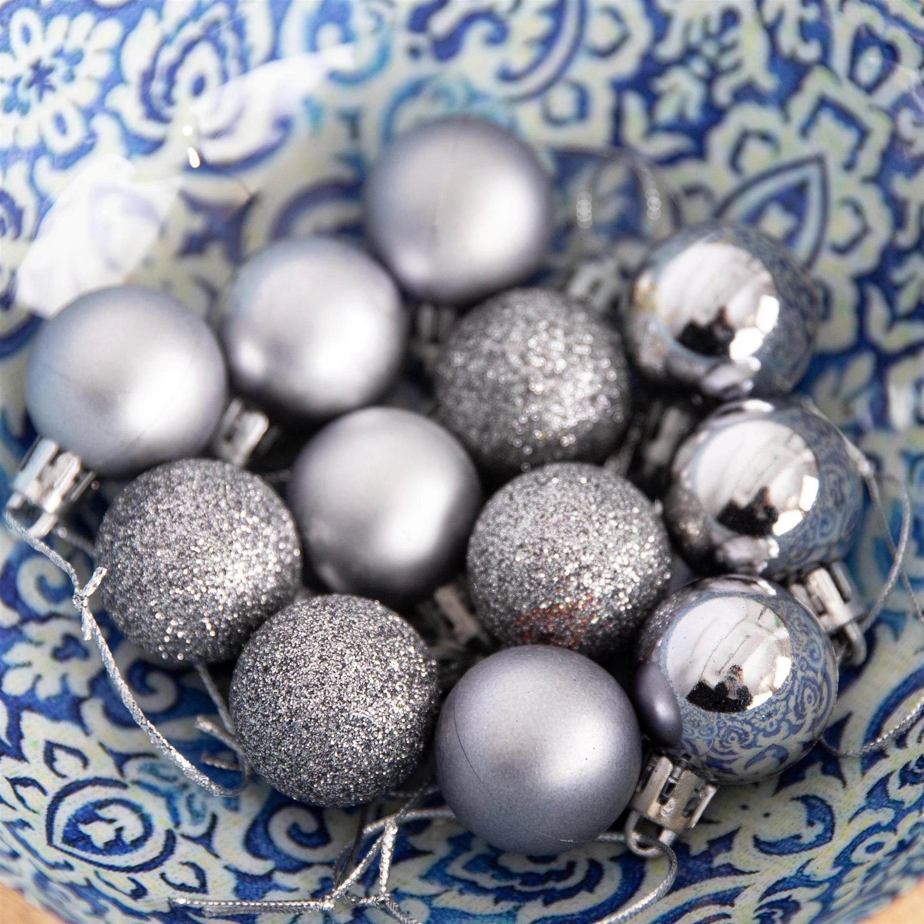 12 Mid Grey Christmas Baubles Shiny Finish 3cm Shatterproof Festive Decorations