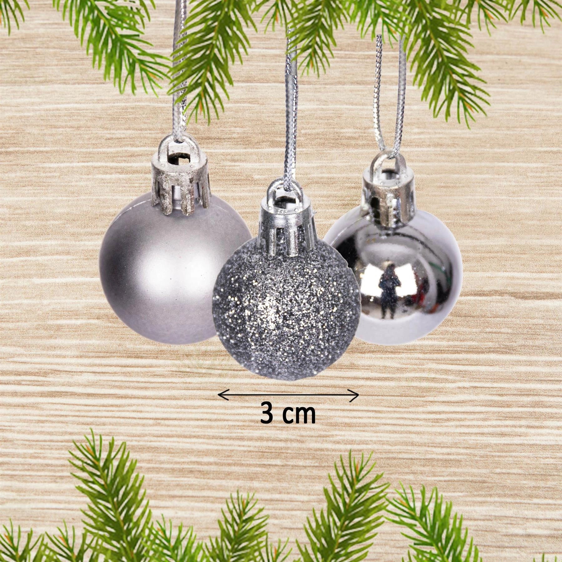 12 Mid Grey Christmas Baubles Shiny Finish 3cm Shatterproof Festive Decorations