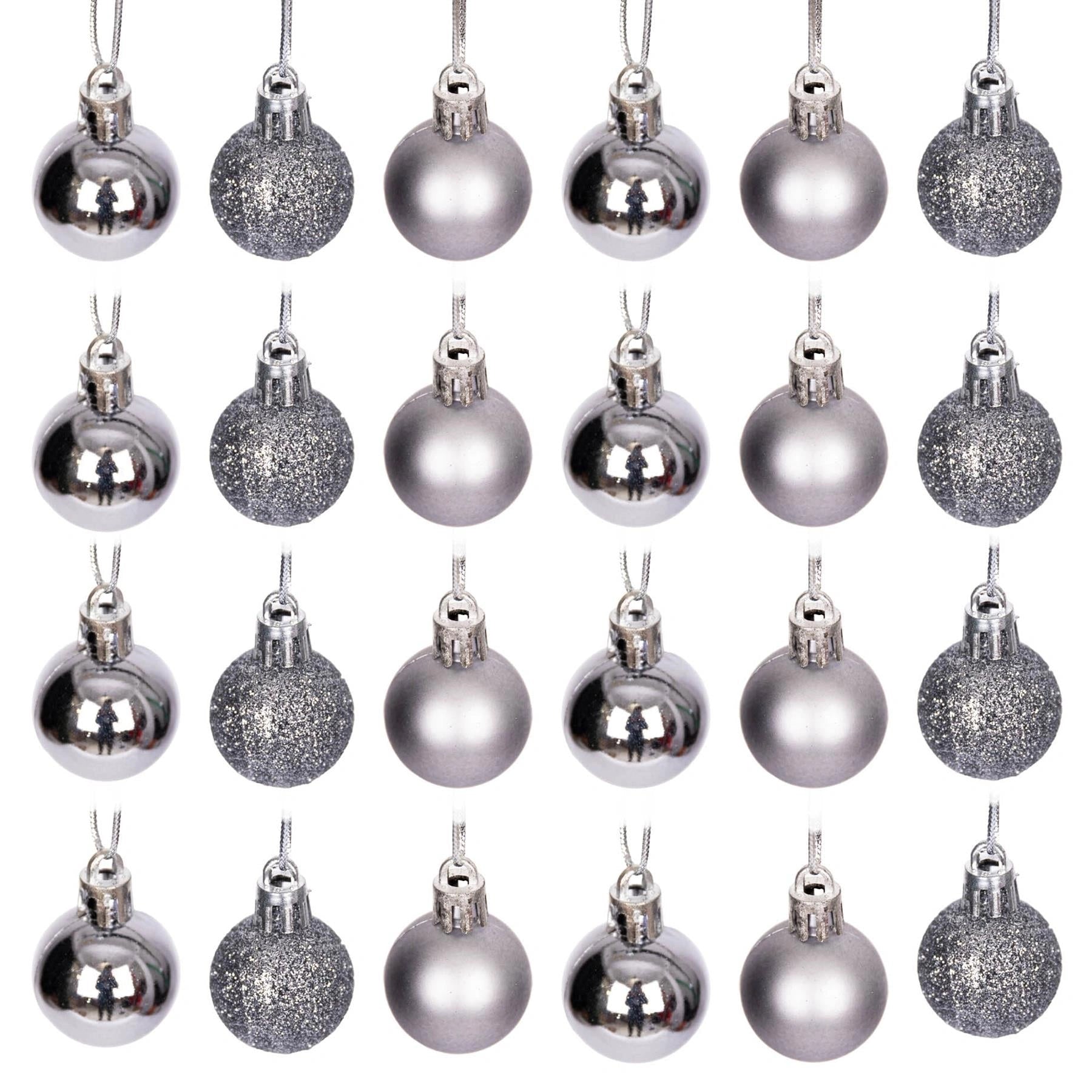 12 Mid Grey Christmas Baubles Shiny Finish 3cm Shatterproof Festive Decorations