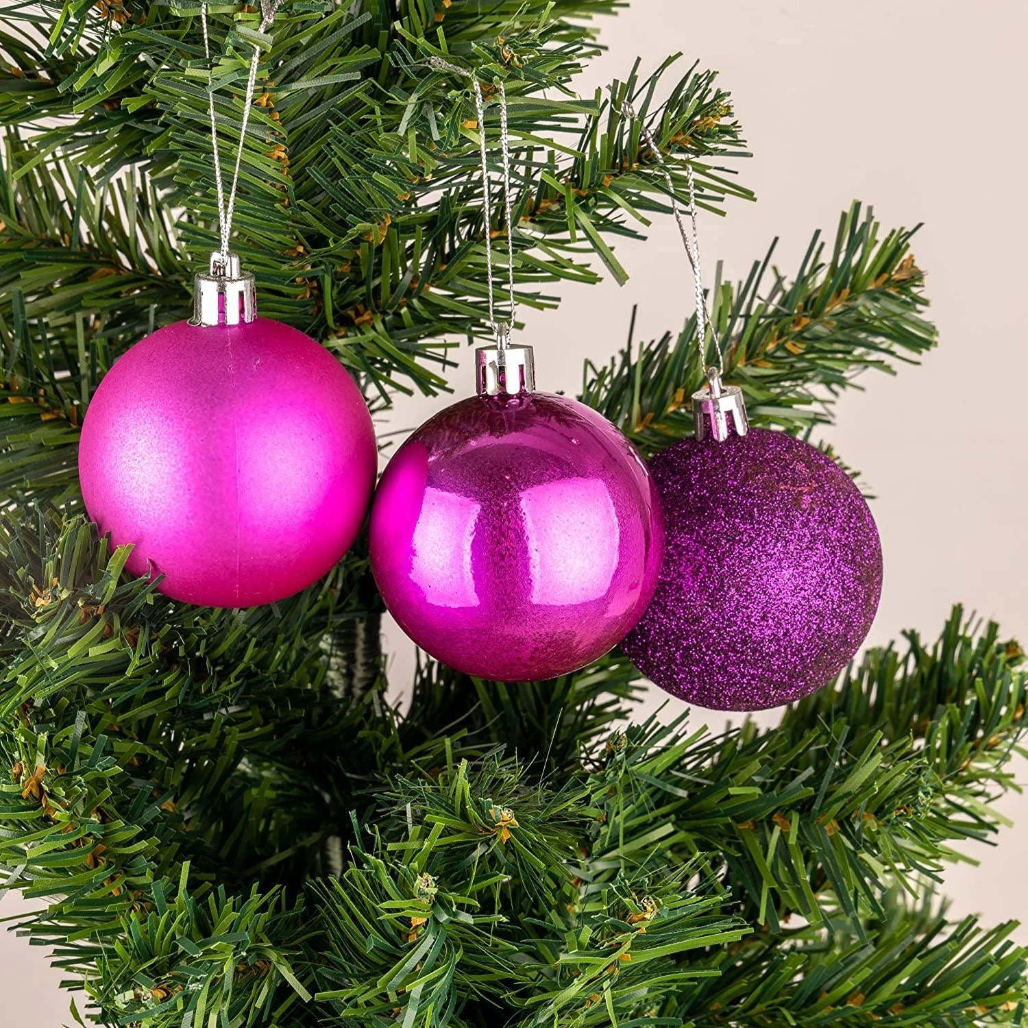 Christmas Baubles Tree Ornaments Purple Balls 6x X'mas Hanging Decorations 60mm