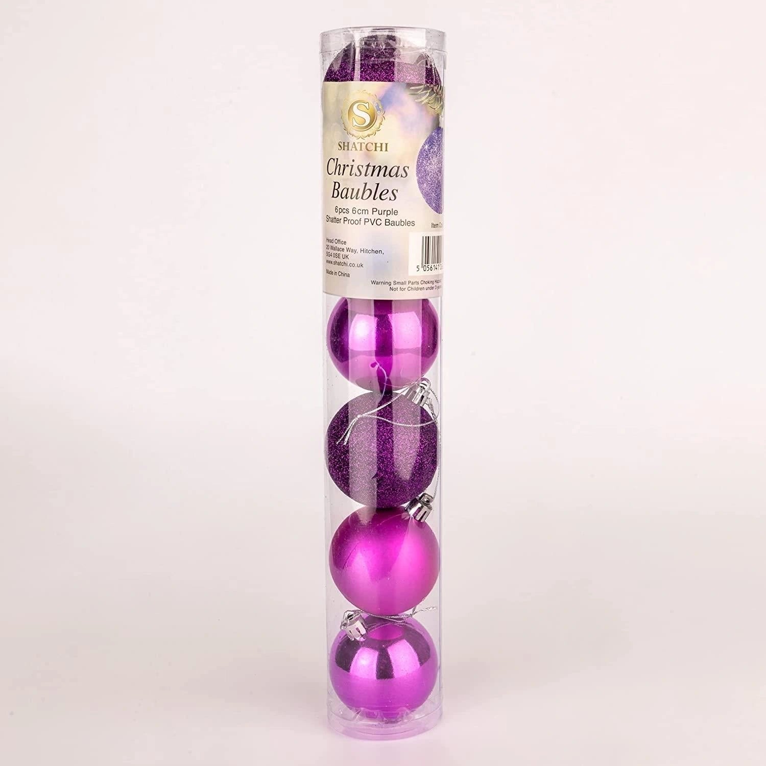 Christmas Baubles Tree Ornaments Purple Balls 6x X'mas Hanging Decorations 60mm