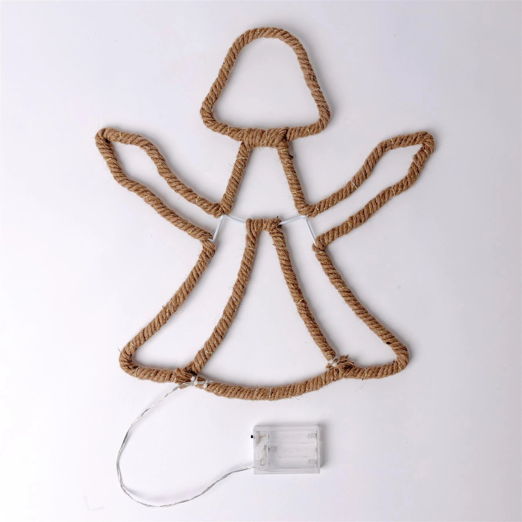 Christmas Silhouette Rope Lights Angel Shape LED Hemp Jute Retro Wall Decoration