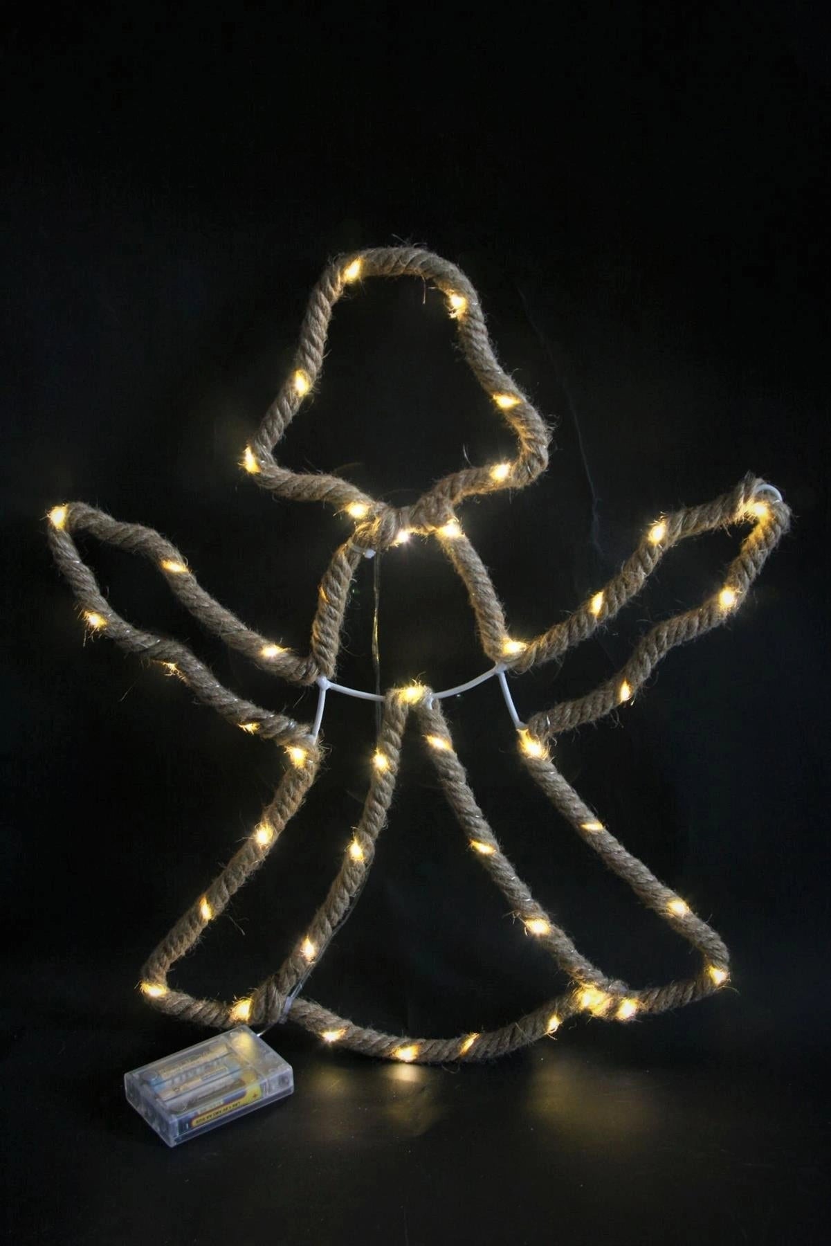 Christmas Silhouette Rope Lights Angel Shape LED Hemp Jute Retro Wall Decoration