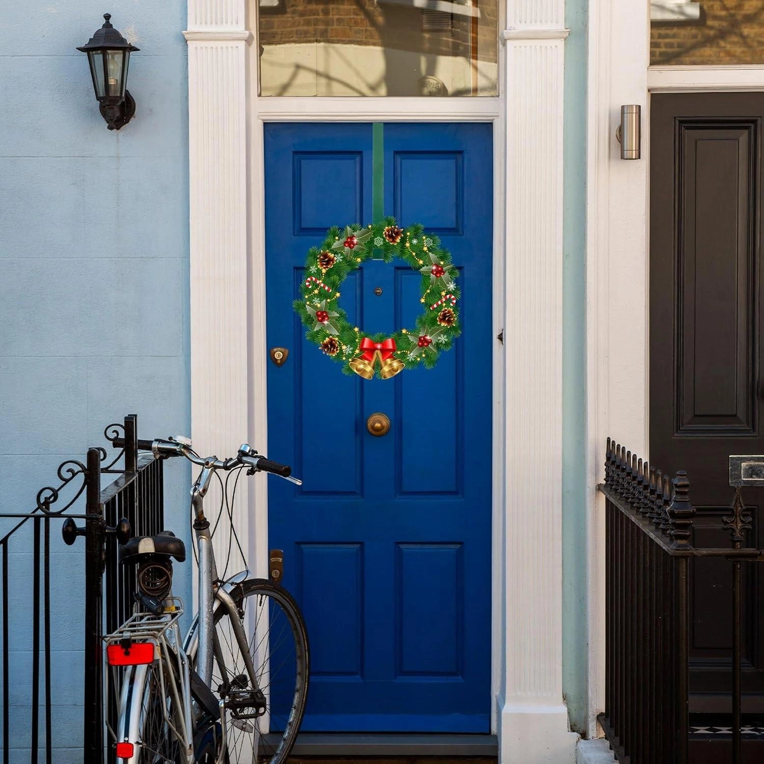 1X Christmas Wreath Hanger Door Hook Green Metal Holder 38cm Xmas Hanging Decor