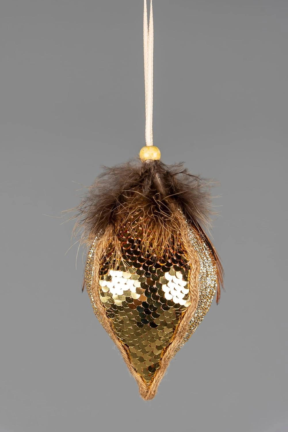 1X Christmas Hanging Ornaments Tree Pendants Teardrop Gold 14cm Xmas Decoration