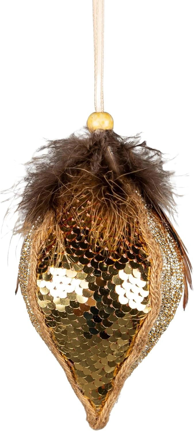 1X Christmas Hanging Ornaments Tree Pendants Teardrop Gold 14cm Xmas Decoration