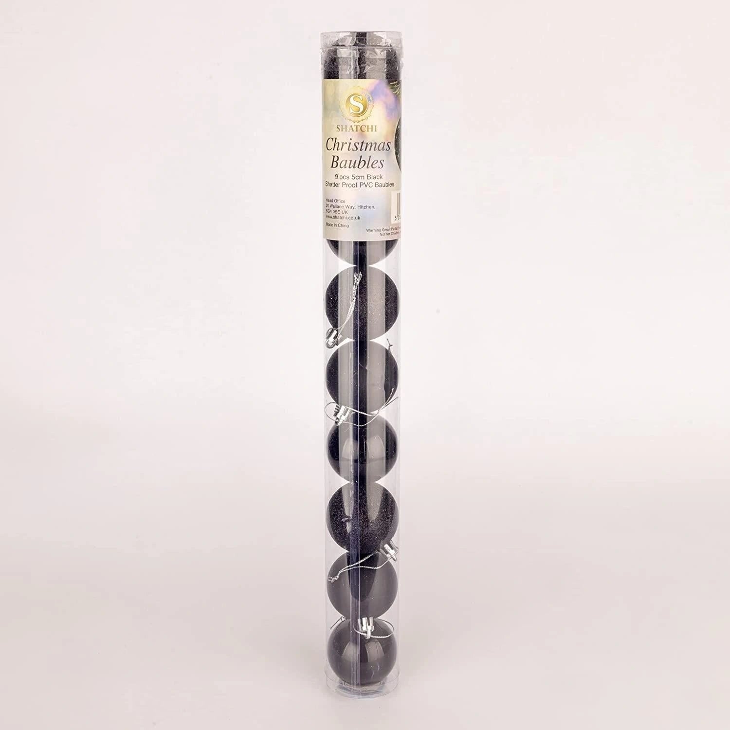 9PCS Christmas Baubles Tree Ornaments Black Balls Xmas Hanging Decorations 50mm