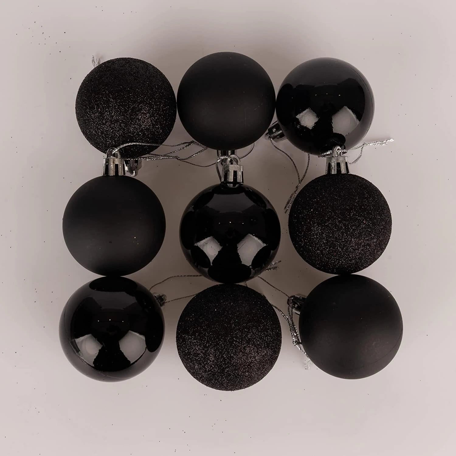 9PCS Christmas Baubles Tree Ornaments Black Balls Xmas Hanging Decorations 50mm