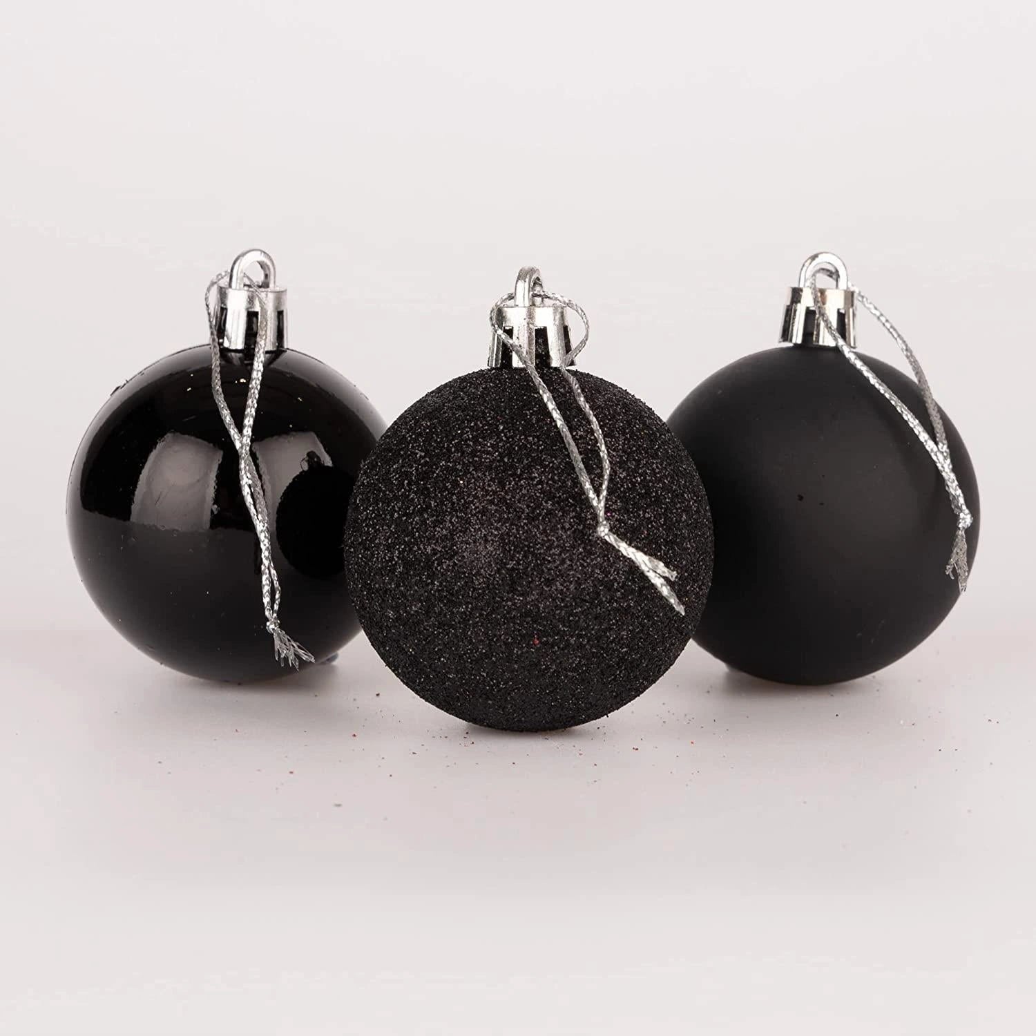 9PCS Christmas Baubles Tree Ornaments Black Balls Xmas Hanging Decorations 50mm