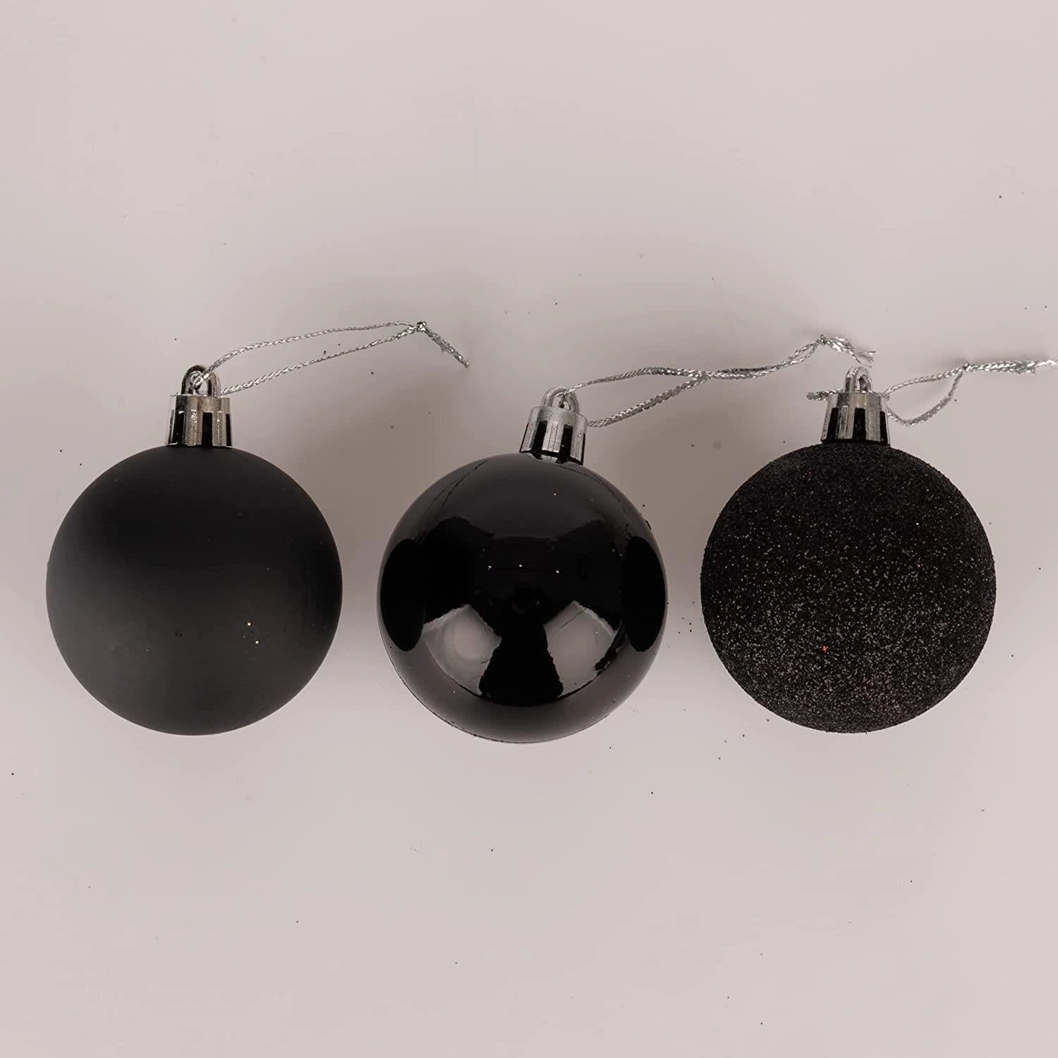 9PCS Christmas Baubles Tree Ornaments Black Balls Xmas Hanging Decorations 50mm