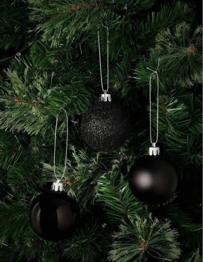 9PCS Christmas Baubles Tree Ornaments Black Balls Xmas Hanging Decorations 50mm