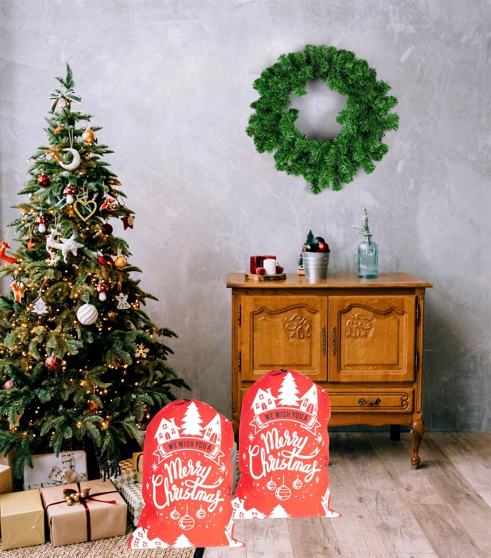 Christmas Santa Sack Large Hessian Stocking Traditional Xmas Gift Bags 48X68cm
