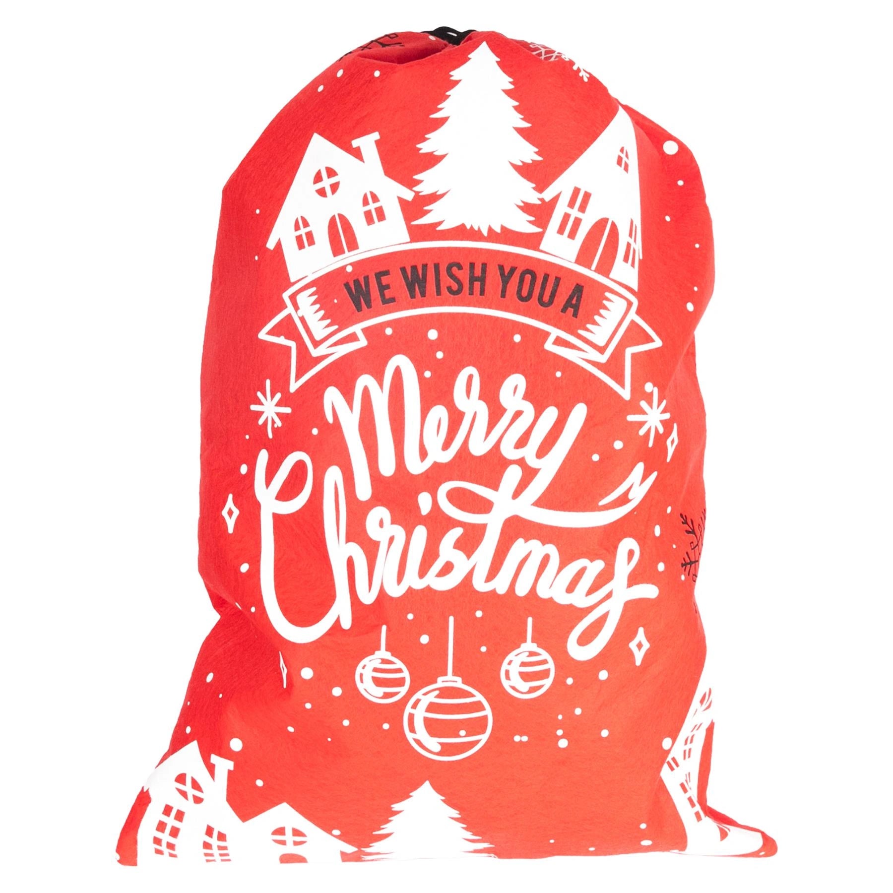 Merry Christmas Sack Red Felt Material 48Cm X 68Cm