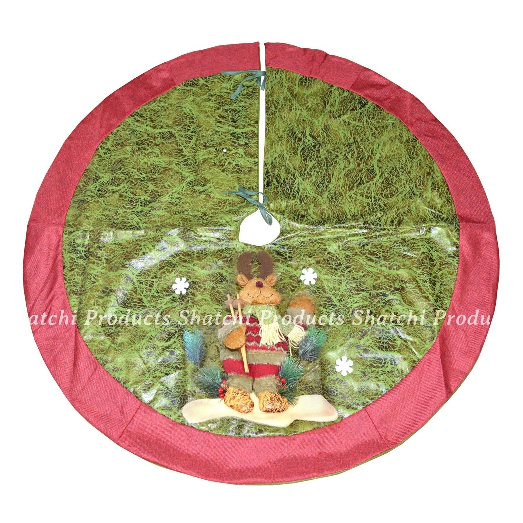 Christmas Tree Skirt Base Cover With 3D Reindeer Xmas Tree Decorations 120Cm