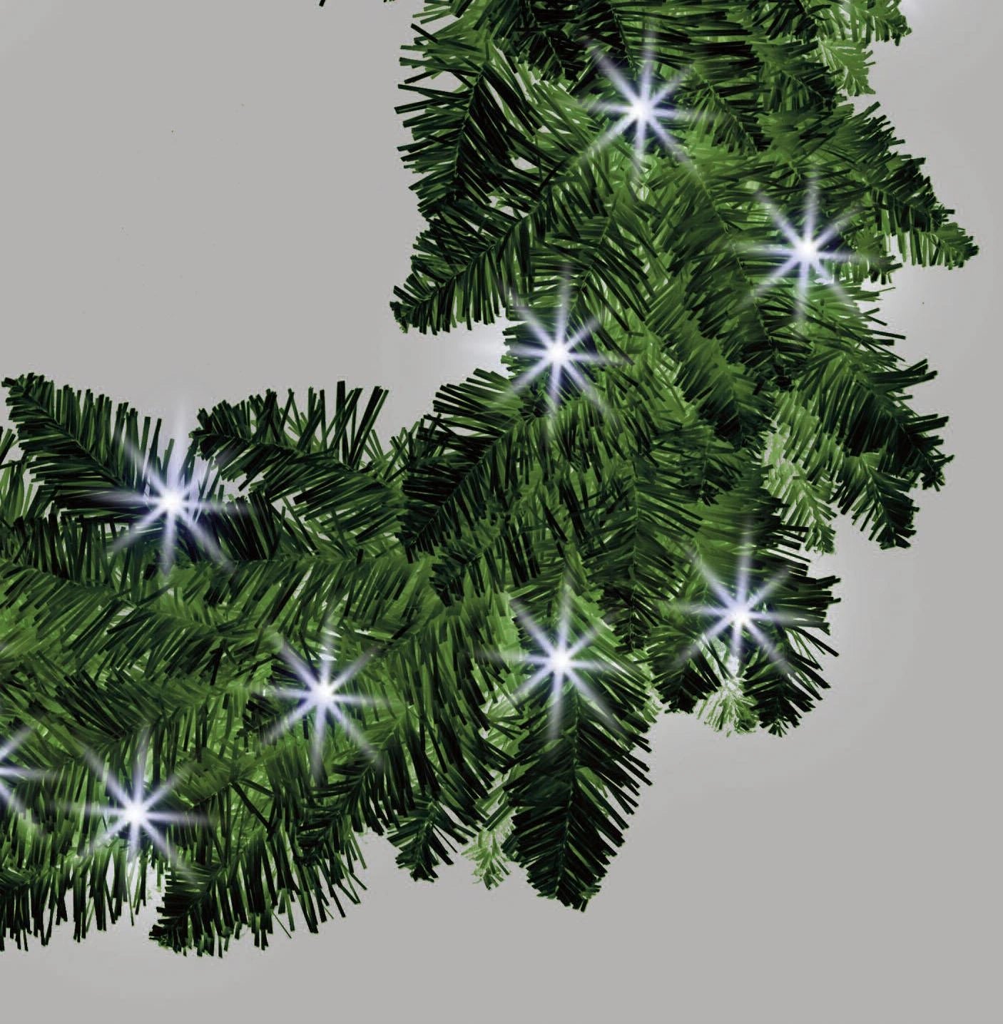 Green Christmas Wreath Pre Lit Artificial Bushy Wall Door XMAS Home Decor 55CM