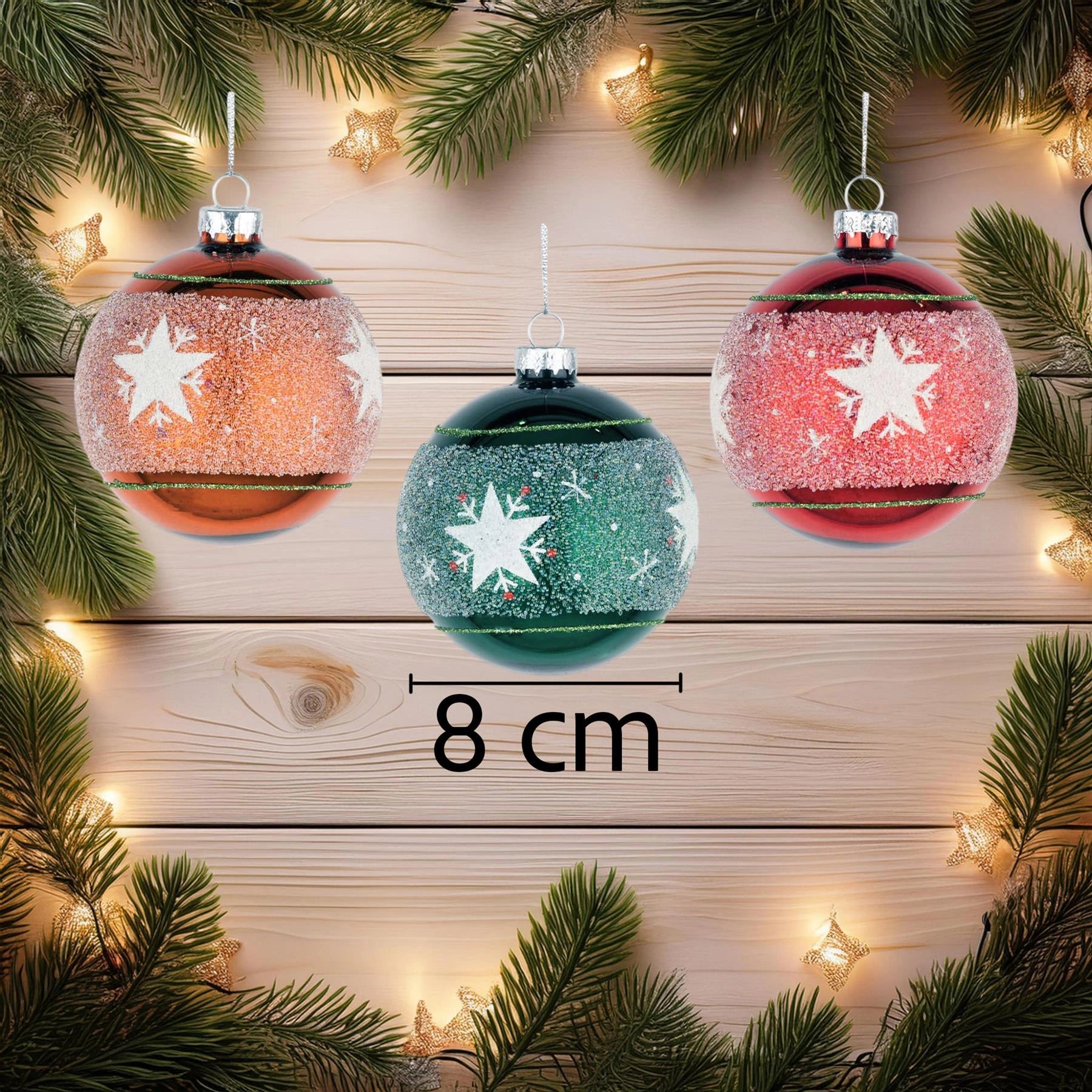 8cm Glass Baubles Christmas Tree Ornament Balls Xmas Hanging Festive Decor 12PCS