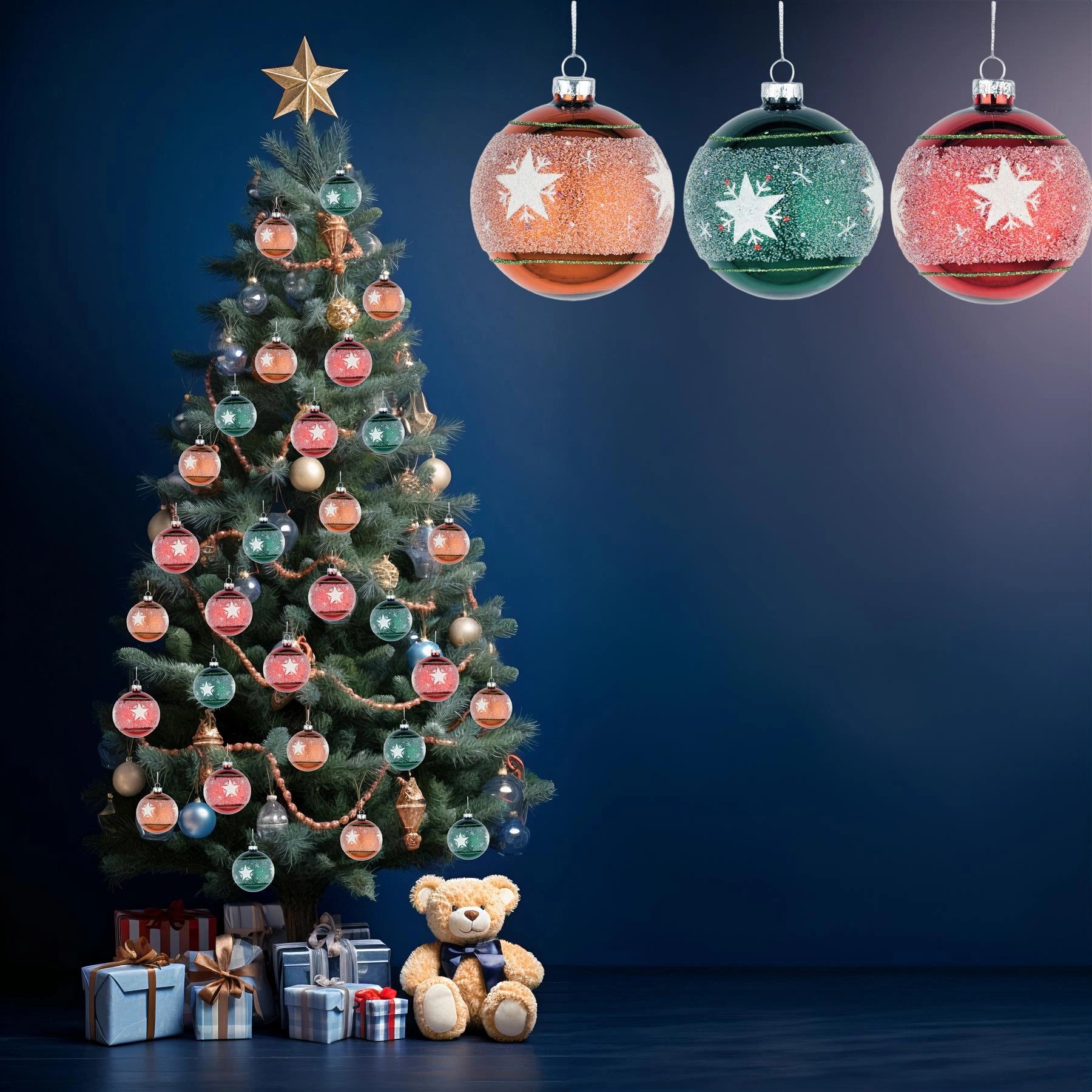 8cm Glass Baubles Christmas Tree Ornament Balls Xmas Hanging Festive Decor 12PCS