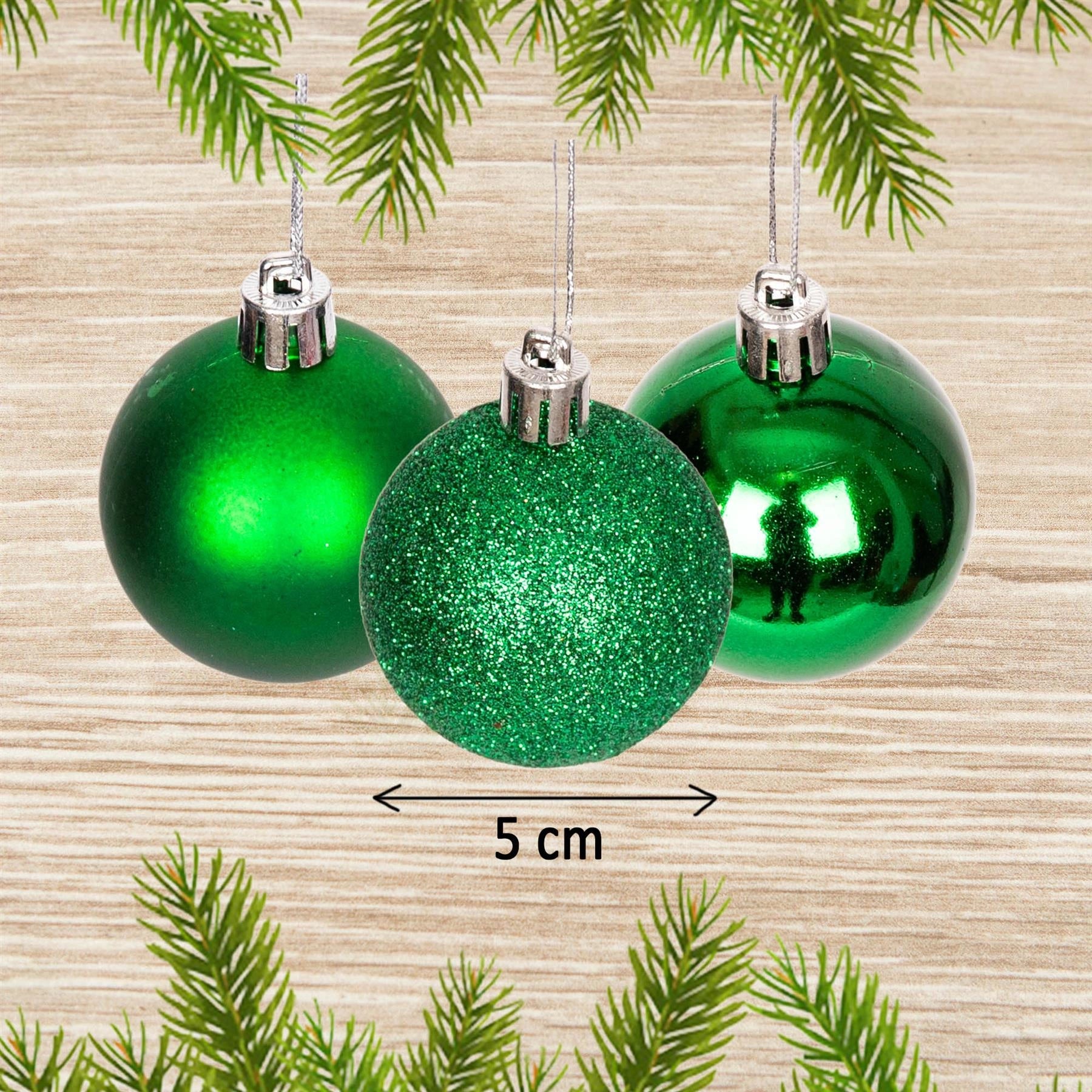 9 Dark Green Christmas Baubles Shatterproof Shiny Finish 5cm - Festive Decor Set
