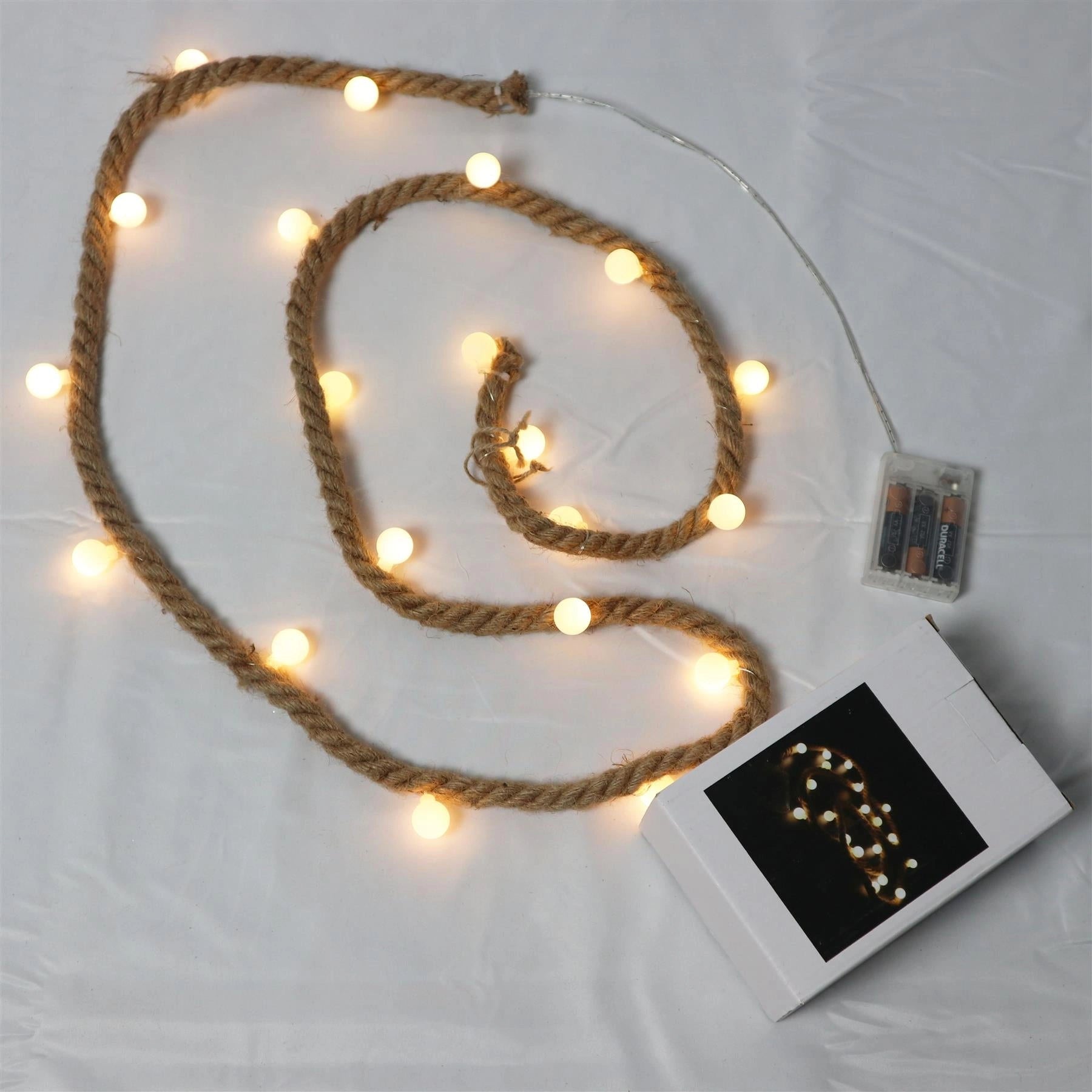 Hemp Rope String Fairy Lights Christmas Vintage Retro Decorations 20 LEDs