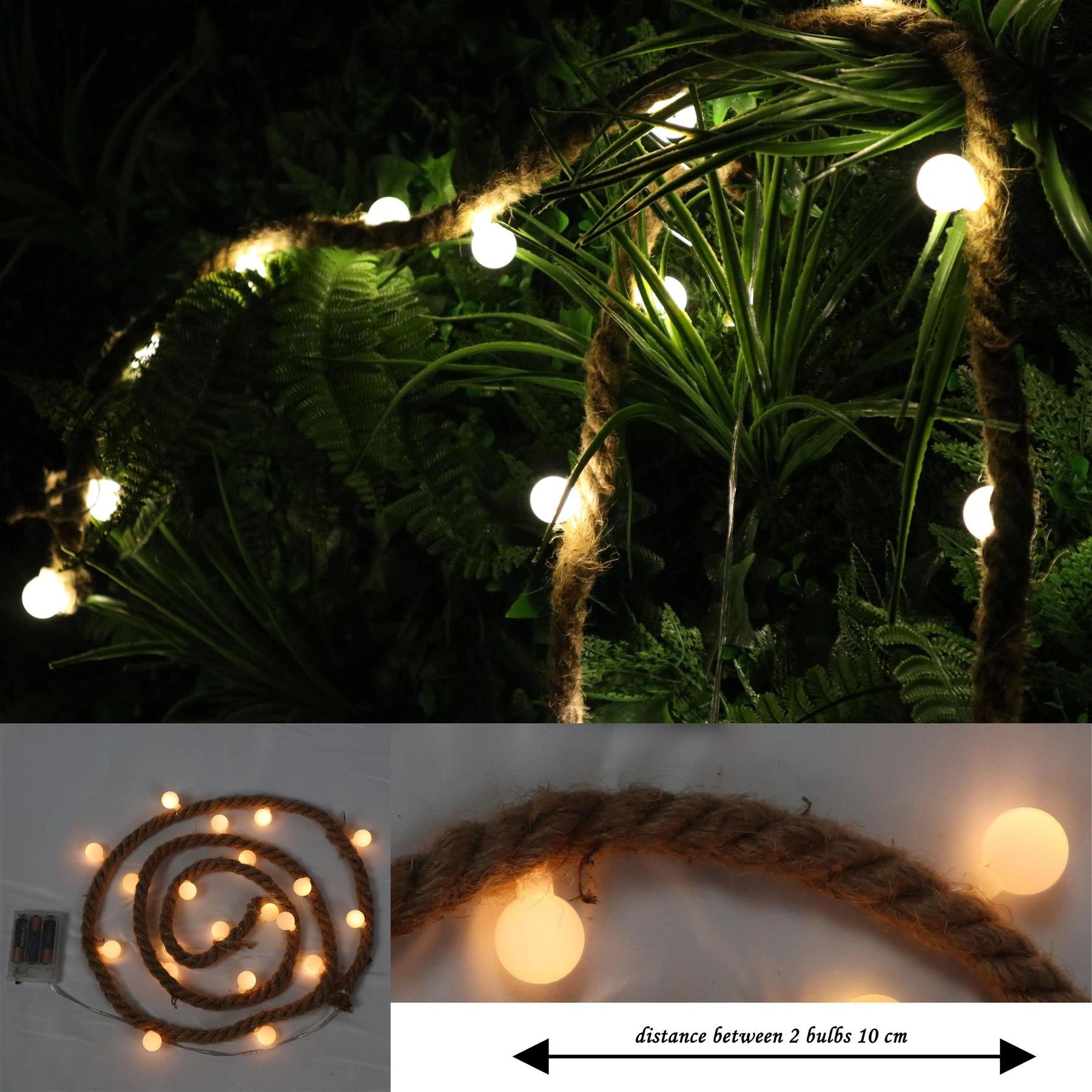 Hemp Rope String Fairy Lights Christmas Vintage Retro Decorations 20 LEDs