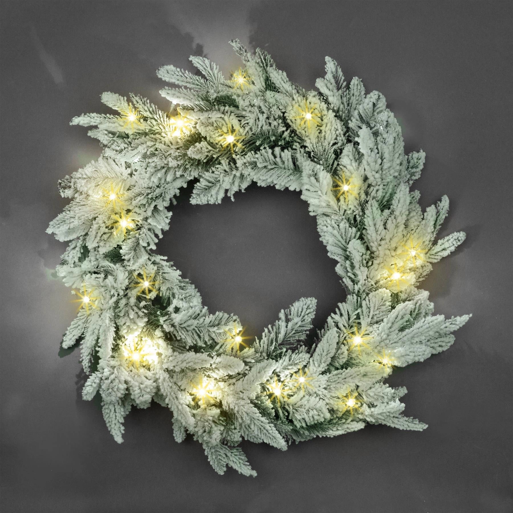 Pre Lit Christmas Wreath Snow Covered Pine Bushy Wall Door Xmas Home Decor 55CM