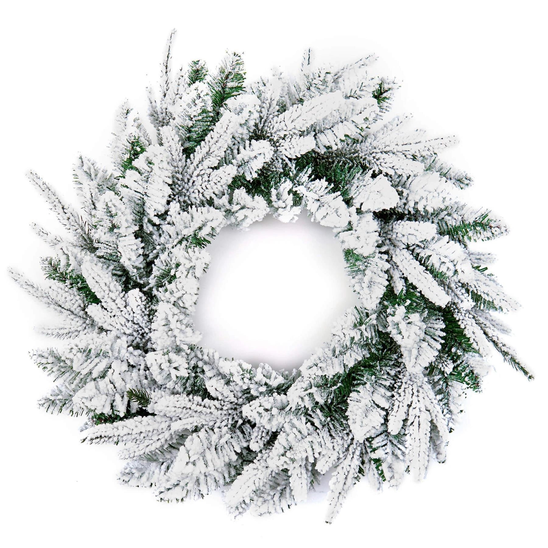 Pre Lit Christmas Wreath Snow Covered Pine Bushy Wall Door Xmas Home Decor 55CM