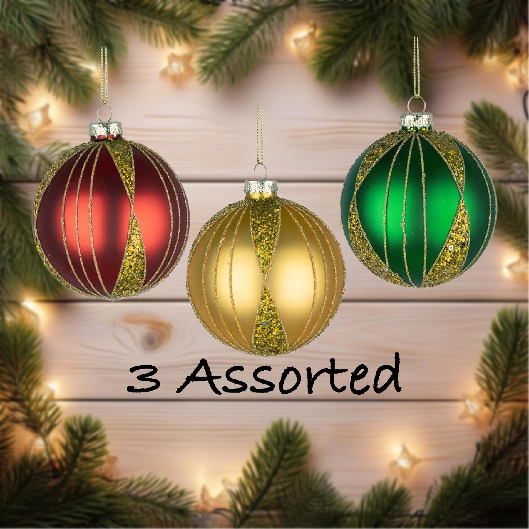 8cm Glass Baubles Christmas Tree Ornament Balls Xmas Hanging Festive Decor 12PCS