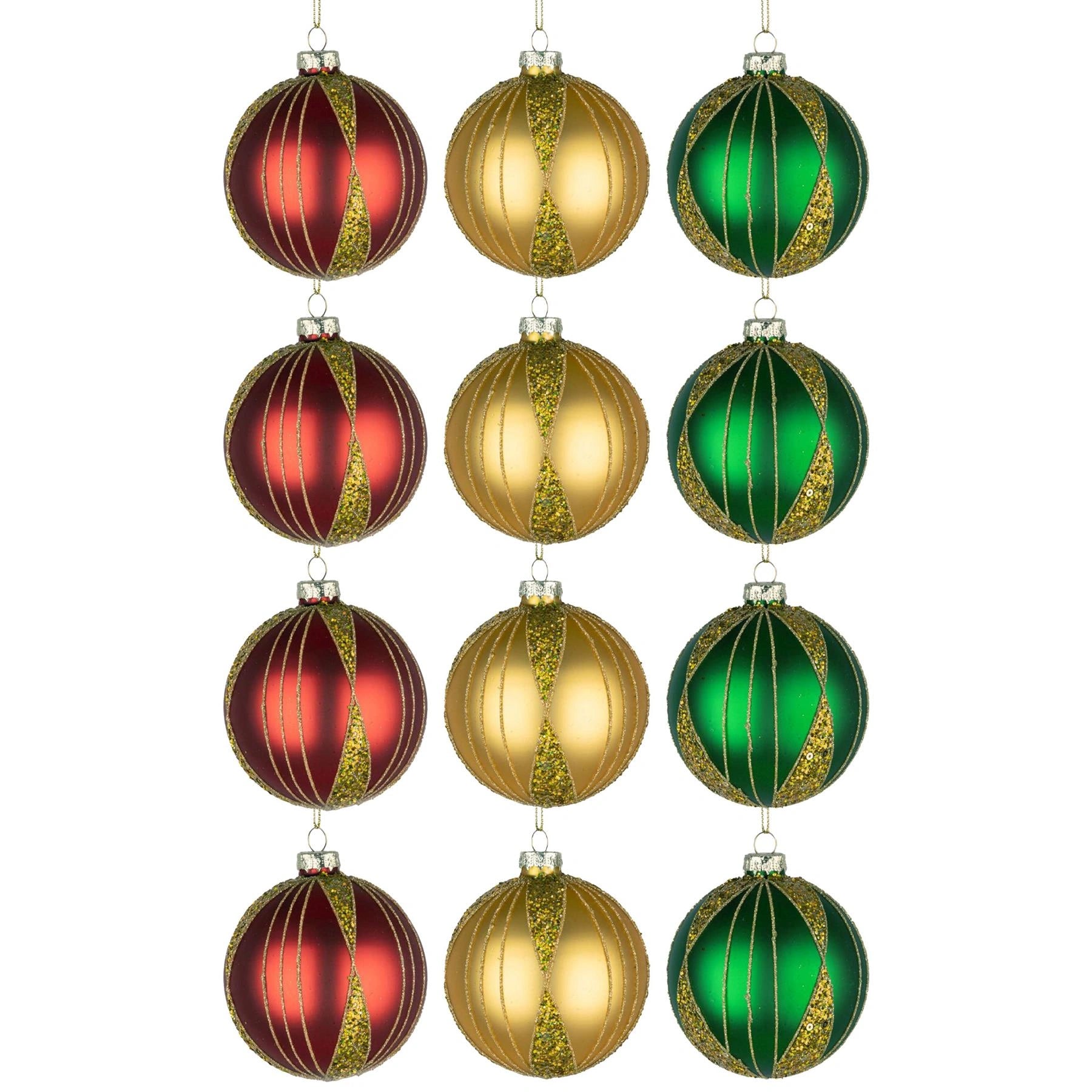 8cm Glass Baubles Christmas Tree Ornament Balls Xmas Hanging Festive Decor 12PCS