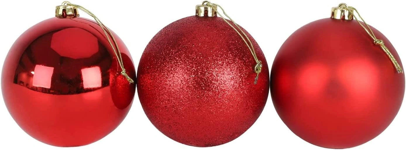 3pcs Christmas Baubles Tree Ornaments Red Balls Xmas Hanging Decorations 10cm
