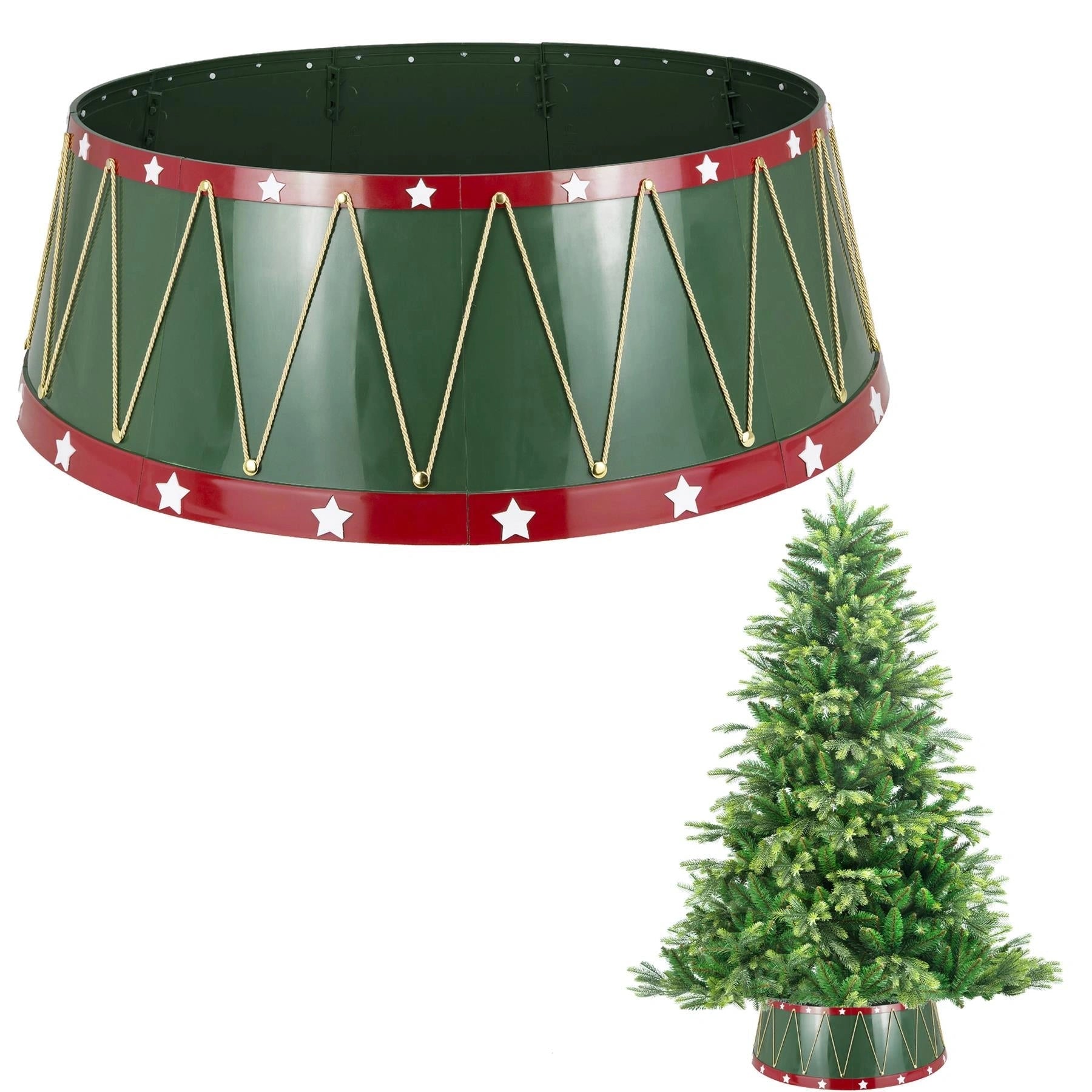 Green Drum Christmas Tree Collar Plastic - Size: Bottom Dia 28.4Inch, Top Dia 23.6Inch,Height 10Inch