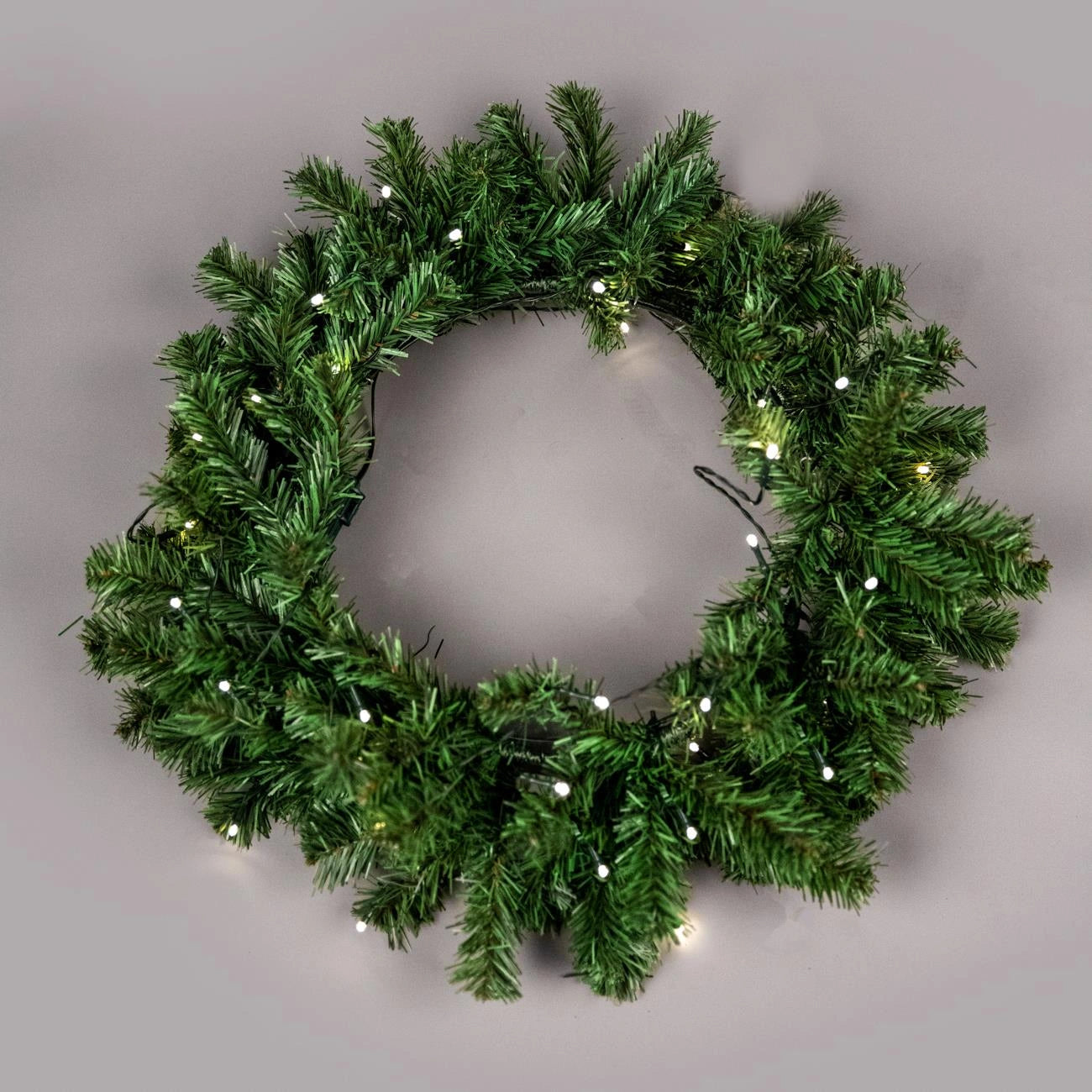 Green Christmas Wreath Pre Lit Artificial Bushy Wall Door XMAS Home Decor 55CM