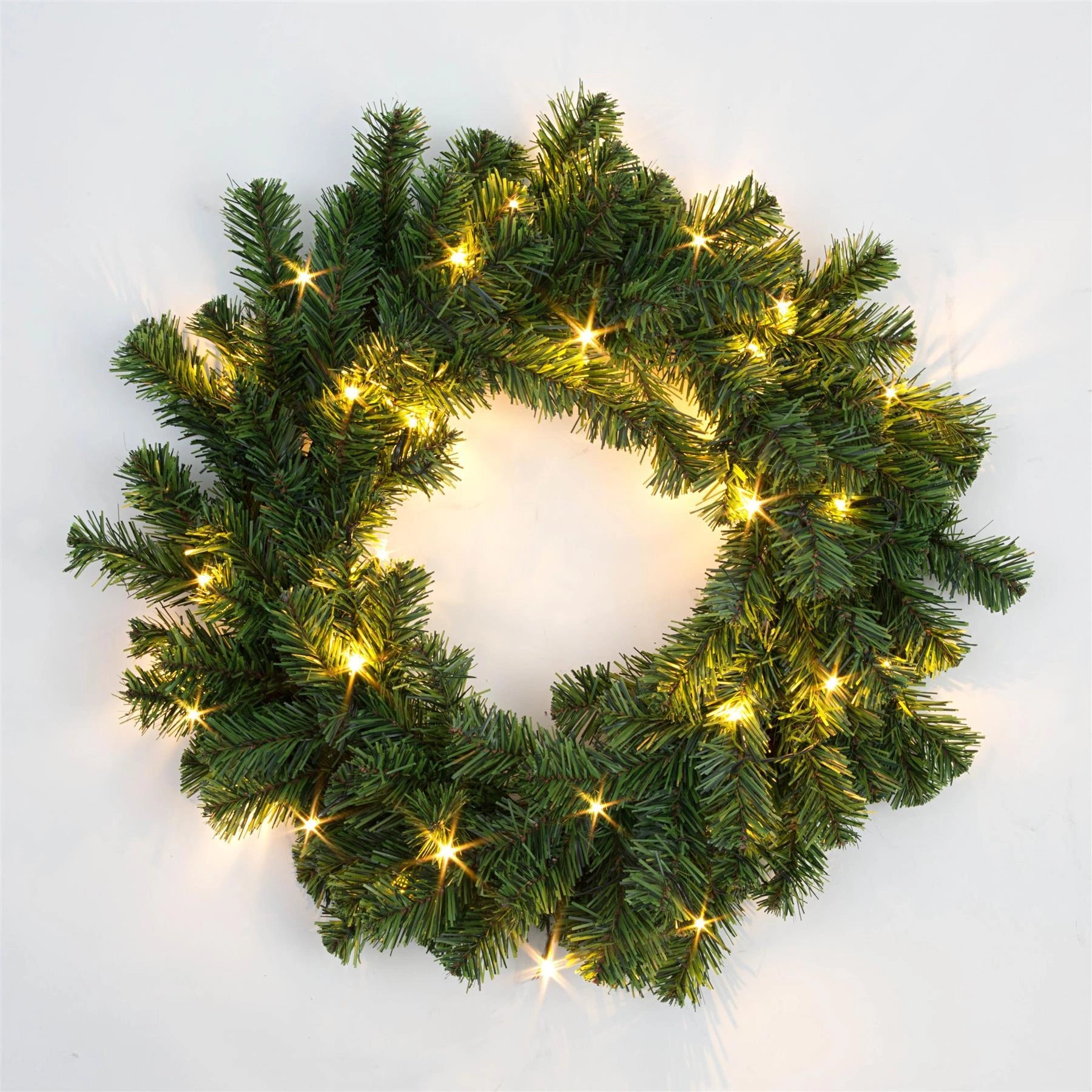 Green Christmas Wreath Pre Lit Artificial Bushy Wall Door XMAS Home Decor 55CM