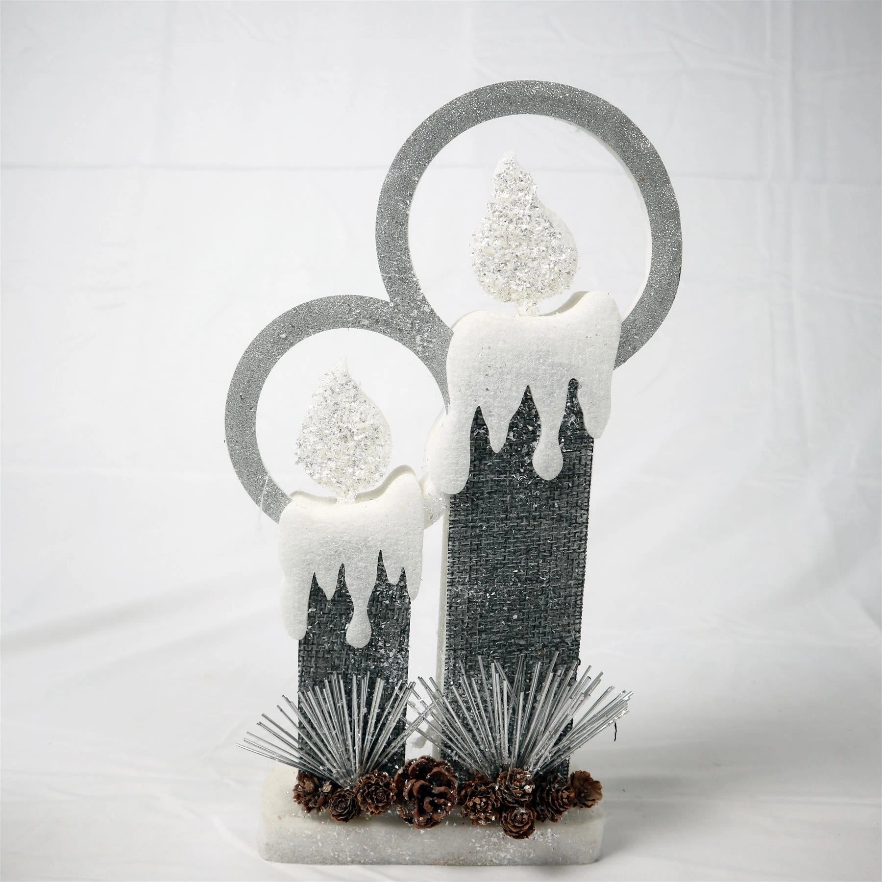 Led Silver Foam Twin Candle-51Cm, 2 Leds