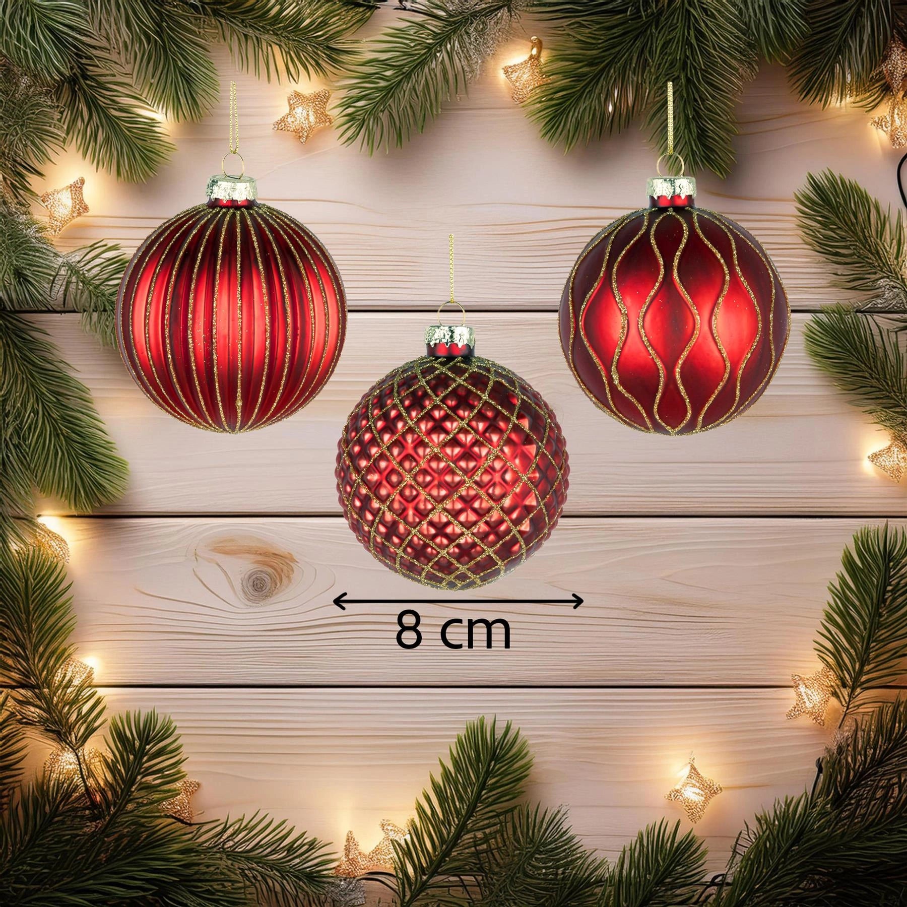 8cm Glass Baubles Christmas Tree Ornament Balls Xmas Hanging Festive Decor 12PCS