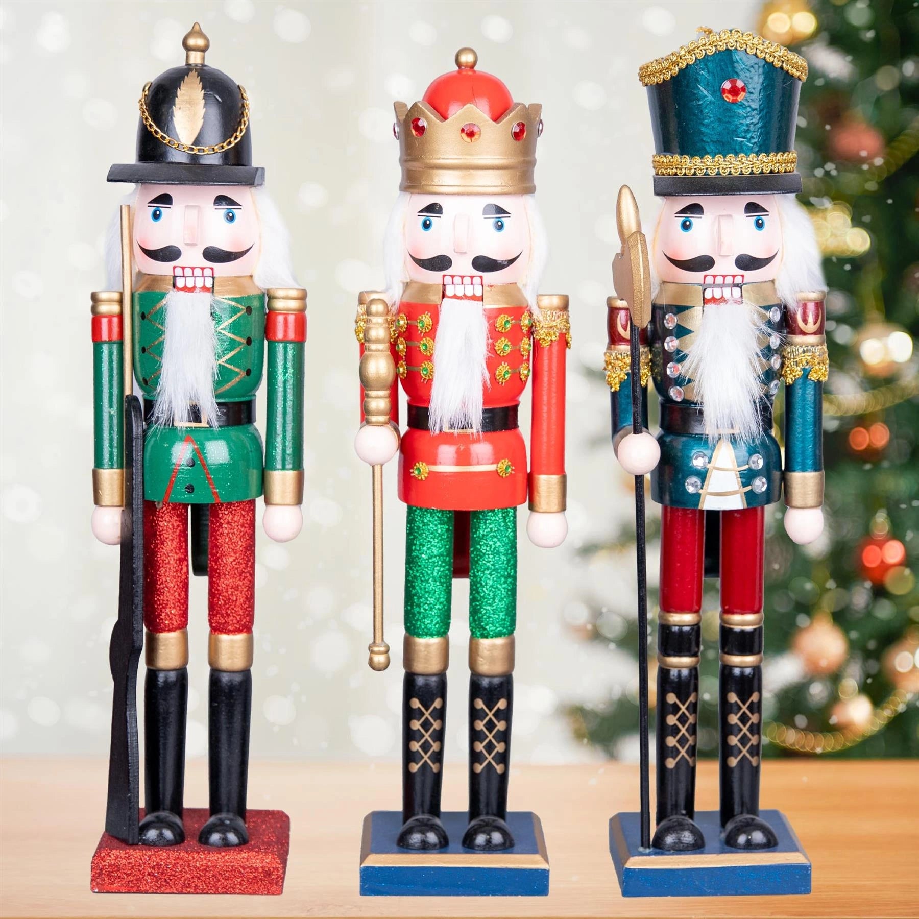 Christmas Tree Nutcrackers Wooden 43cm Figures Xmas Decoration Ornament 3Pcs Set