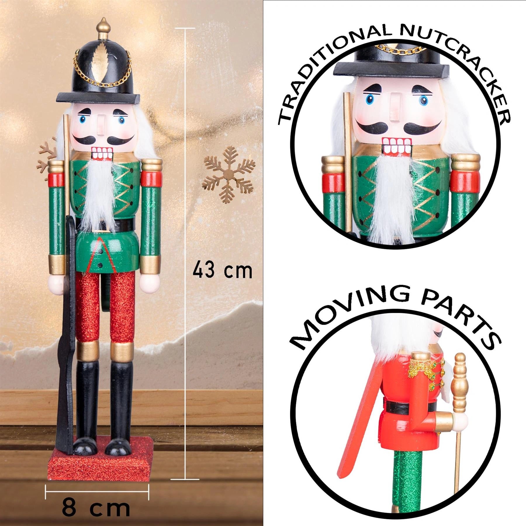 Christmas Tree Nutcrackers Wooden 43cm Figures Xmas Decoration Ornament 3Pcs Set