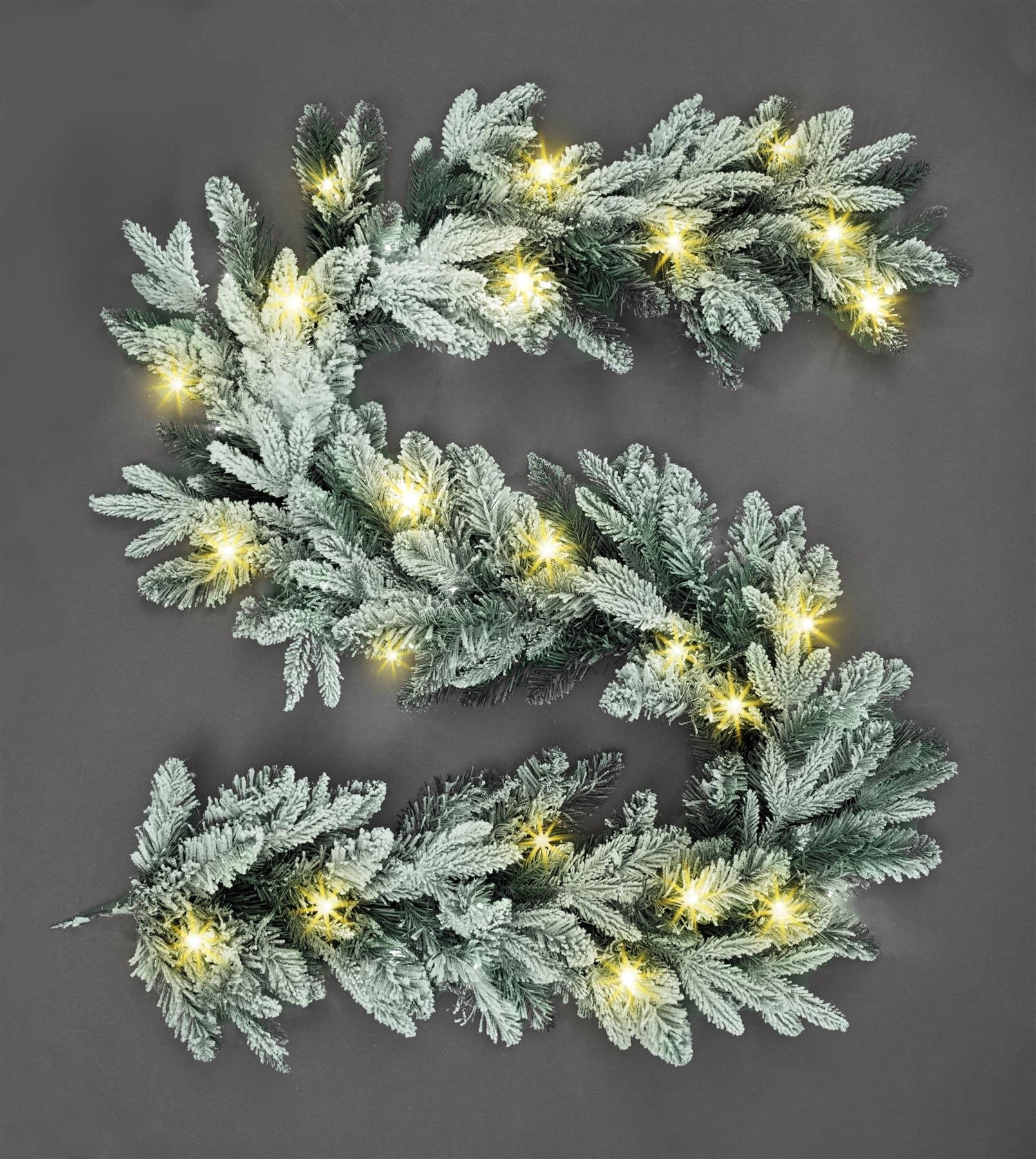 Pre Lit Christmas Garland Snow Flocked Pines LEDs Wall Door Xmas Home Decor 55CM