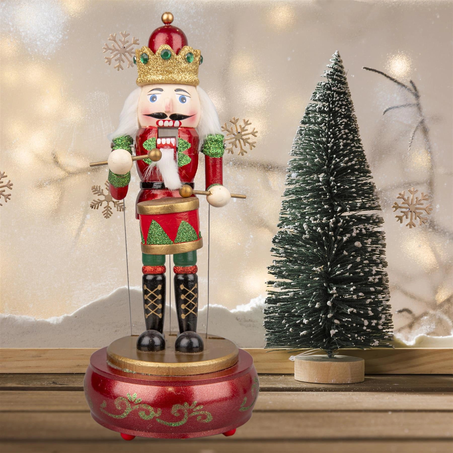 1 Wooden Nutcracker Music Box 30cm Clockwork Christmas Figurines Xmas Home Decor